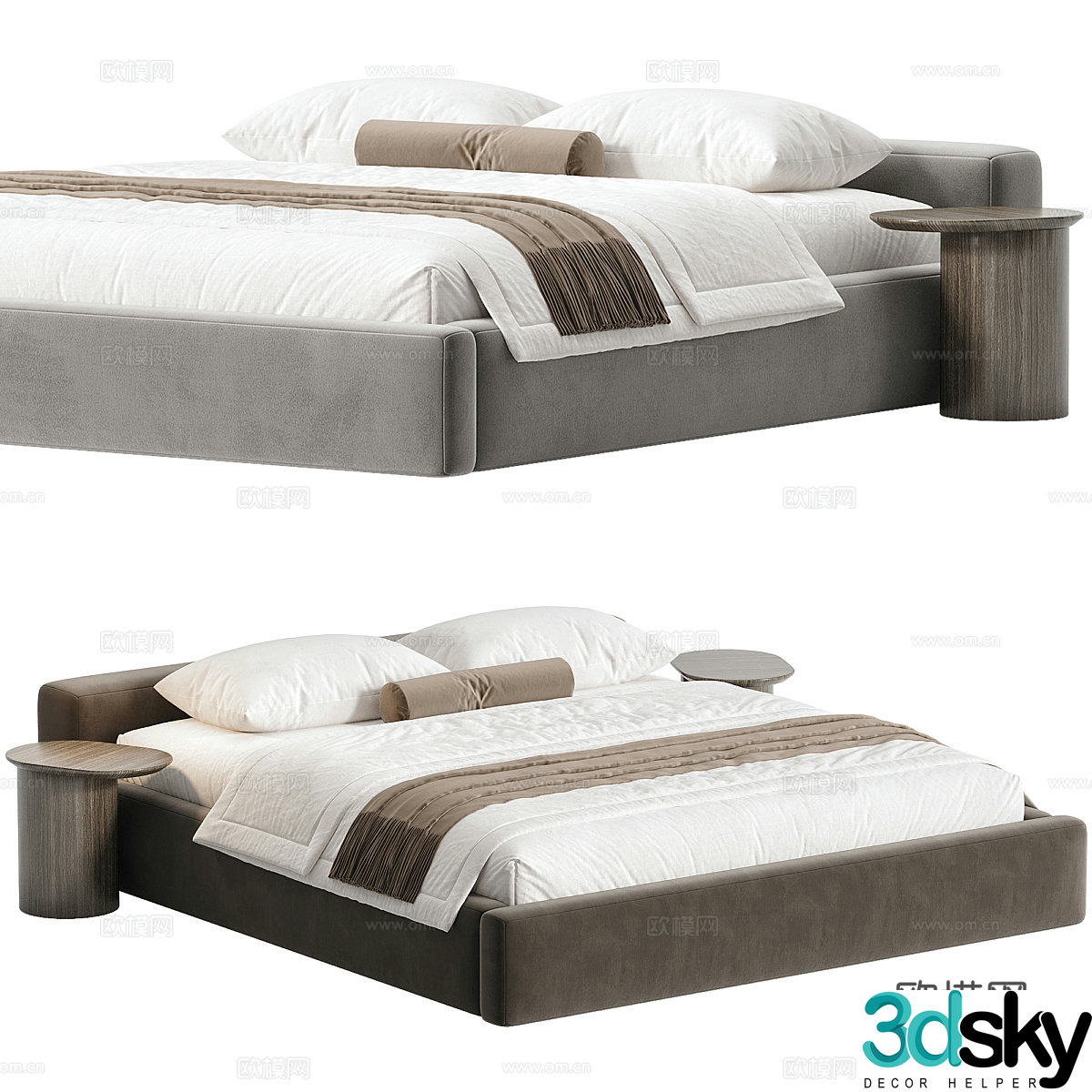 Modern Italian fabric double bed 3D model
