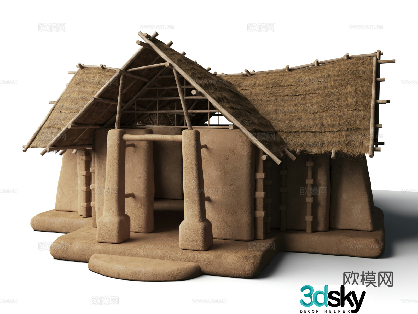 Ancient Primitive Man Thatched House Architecture Ancient Man Ruins Thatched House Primitive Man Tribe Middle 3D Model