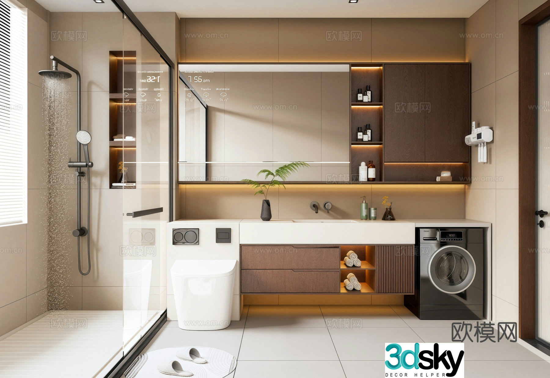 Modern medieval style bathroom smart toilet bathroom mirror washing machine bathroom cabinet shower bathroom 3d model