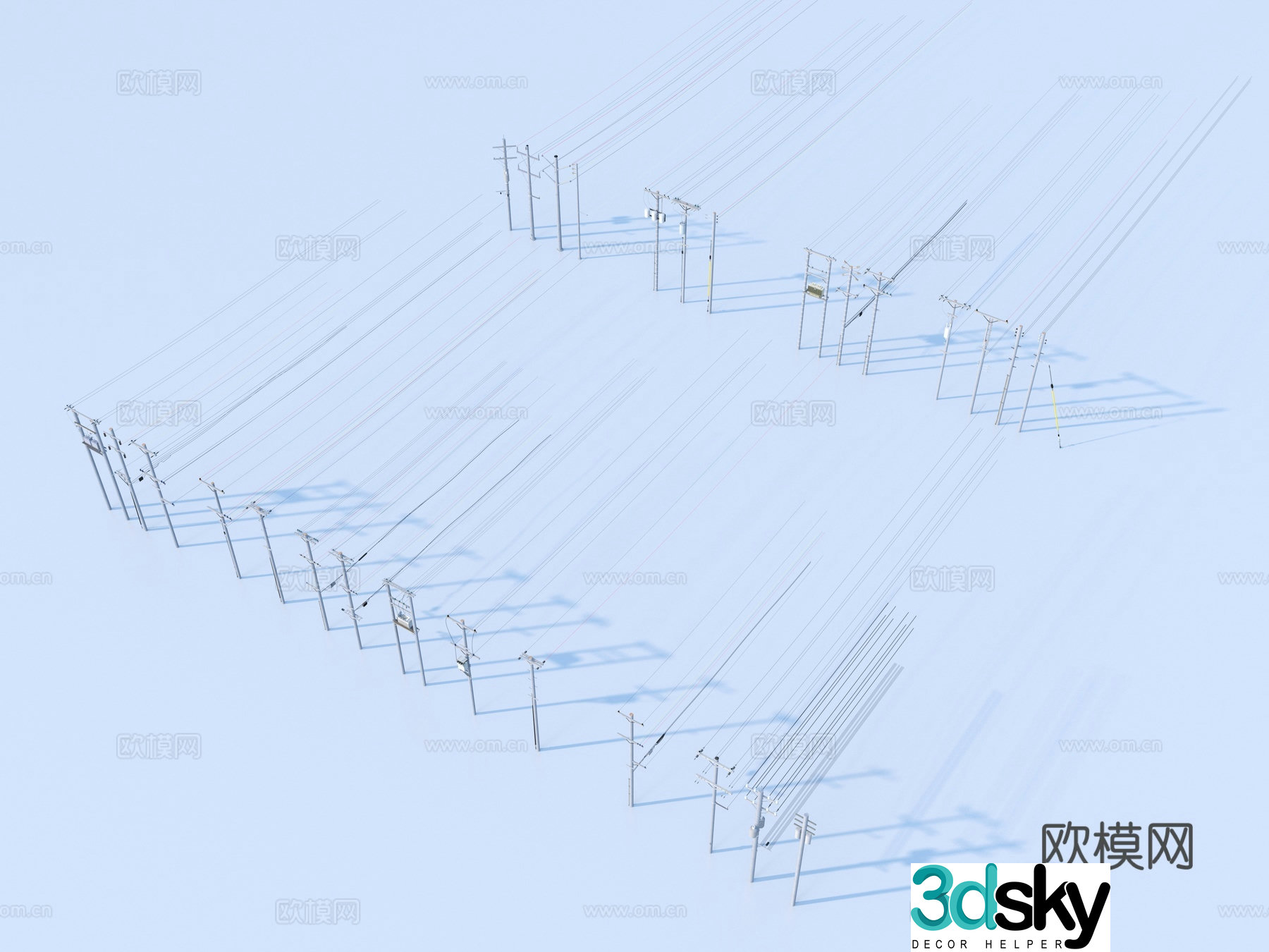 Telephone pole Wire High voltage wire AC wire 3D model