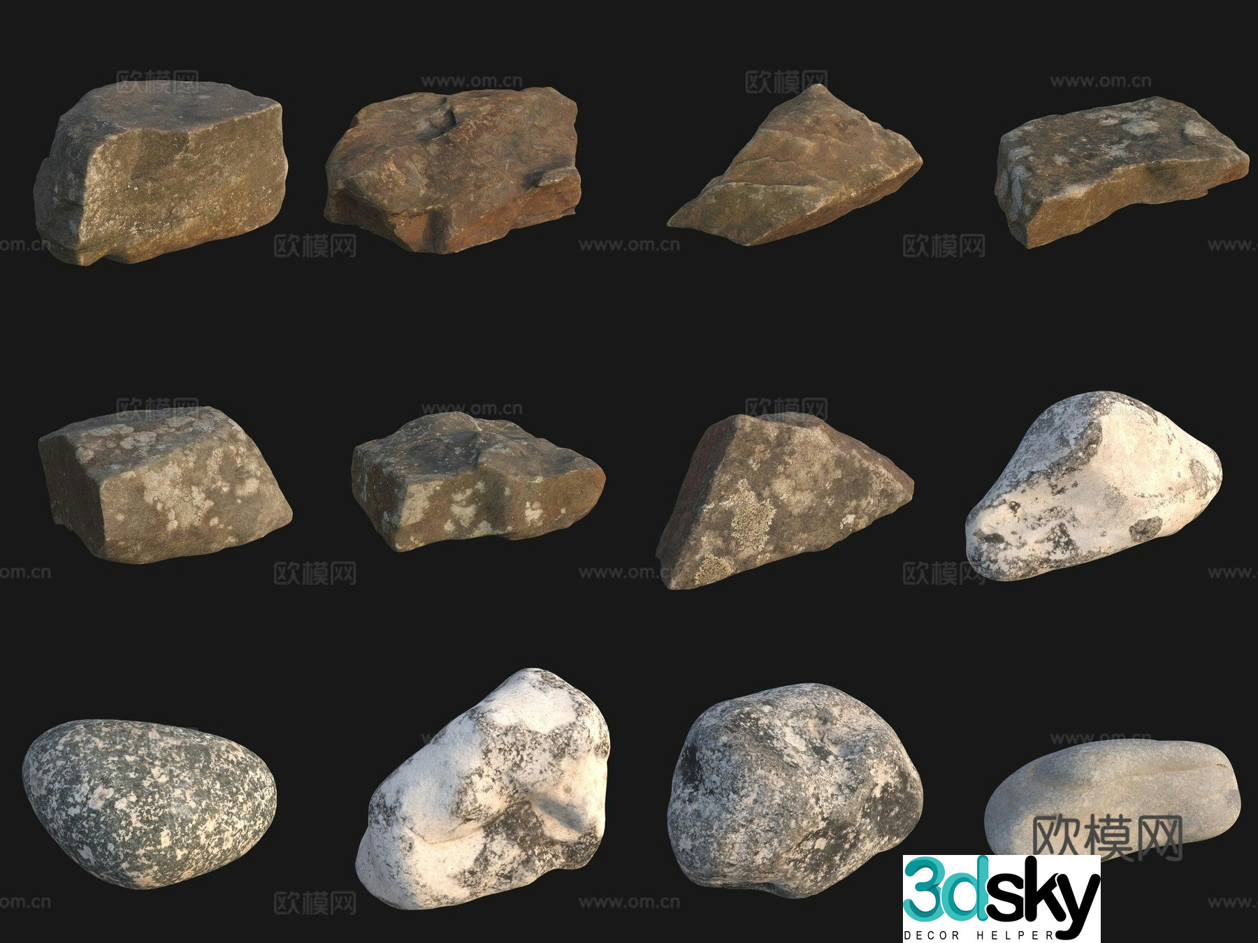 Rock big stone big stone pile pebbles 3d model