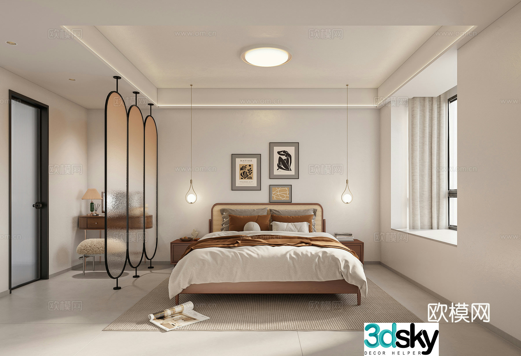 Modern bedroom medieval style bedroom retro bedroom dressing table desk screen partition 3d model