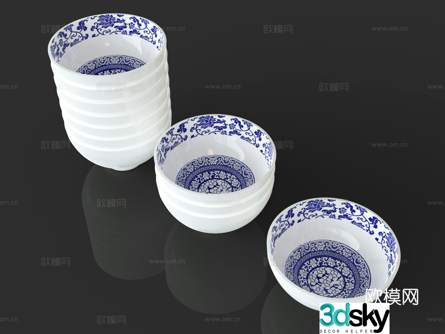 New Chinese blue and white porcelain bowl 3D model