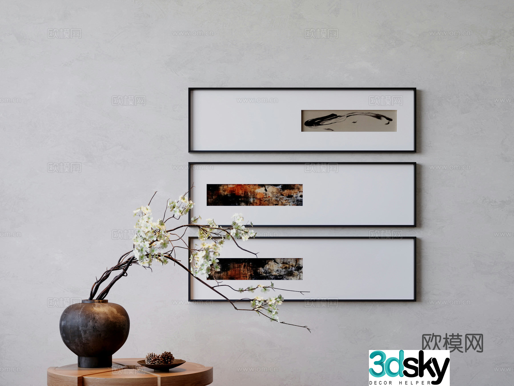New Chinese style hanging painting combination 3D model