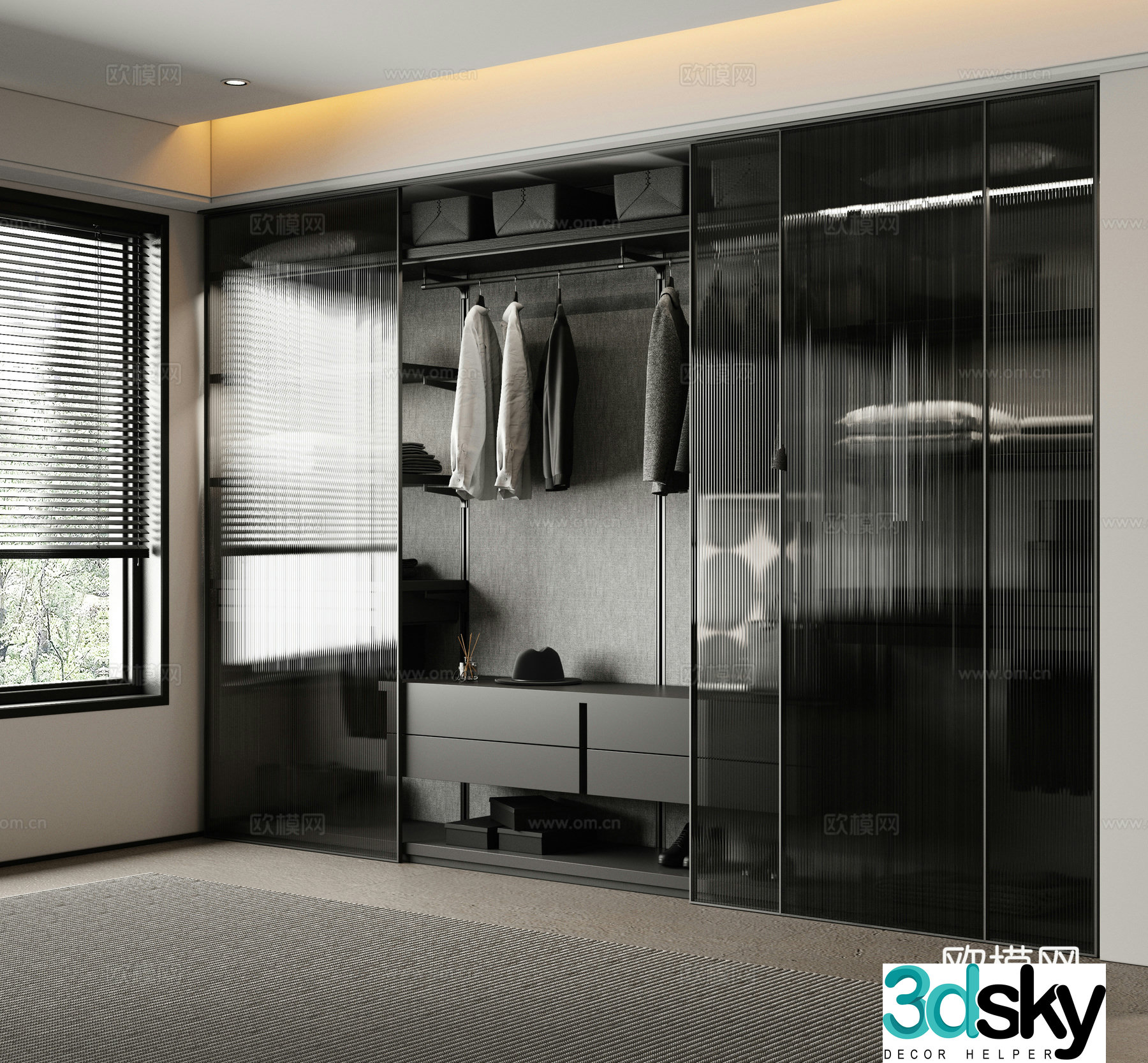 Modern minimalist wardrobe glass wardrobe sliding door wardrobe open wardrobe 3d model
