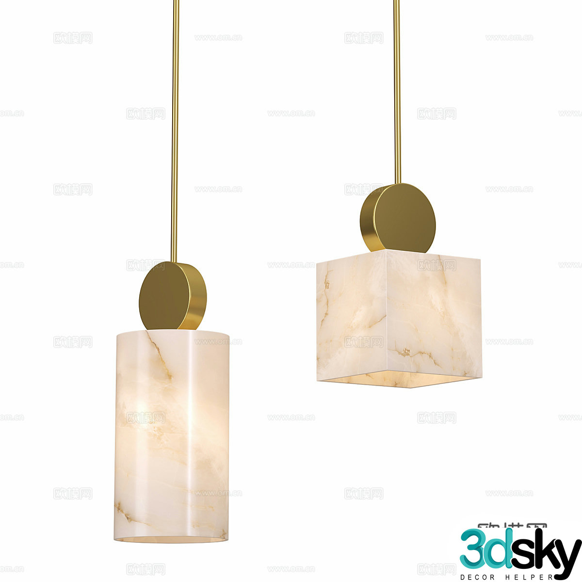 New Chinese style stone decorative chandelier 3D model