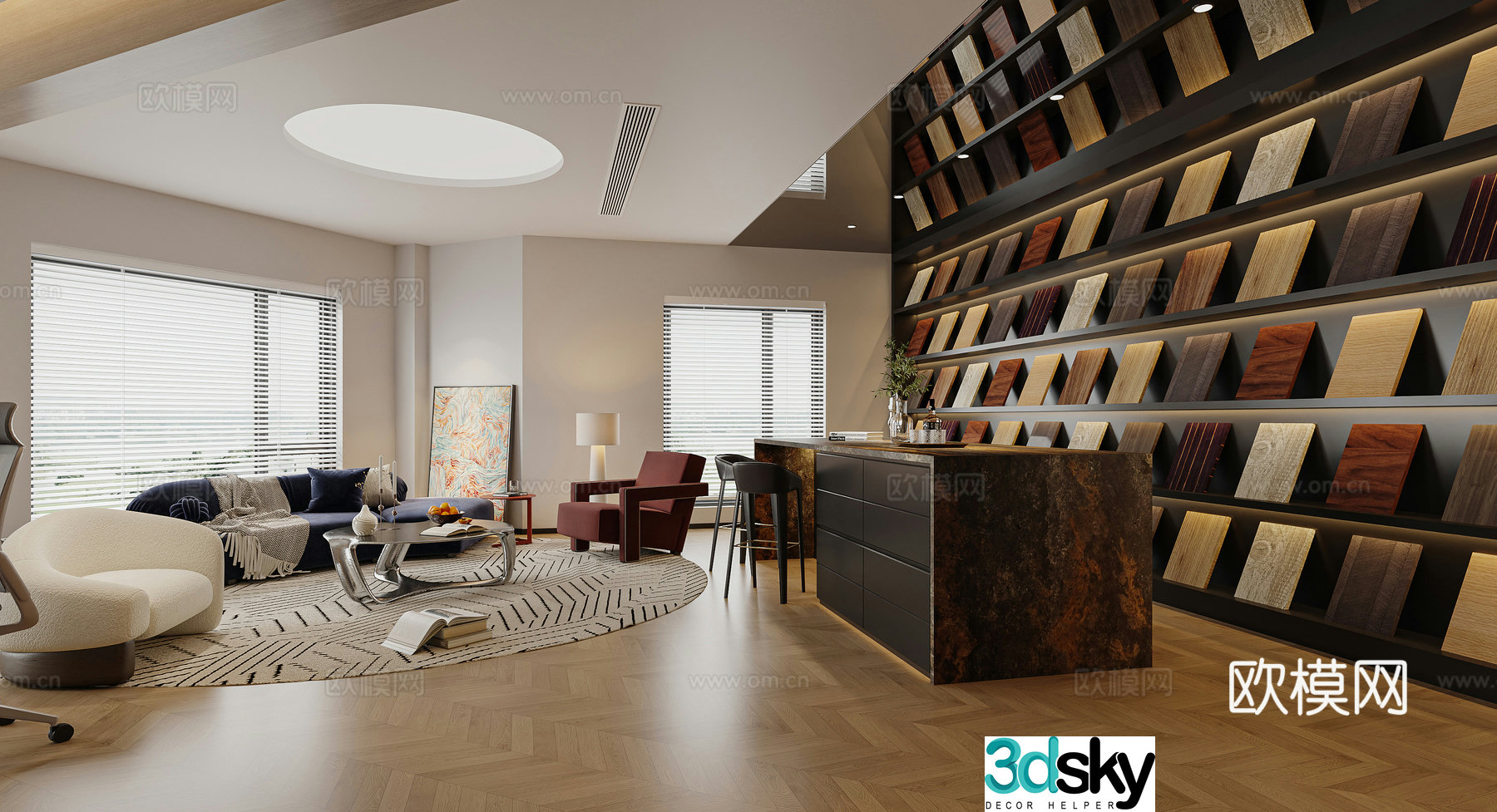 Modern decoration company Board exhibition hall bar island modern living room living dining room 3d model