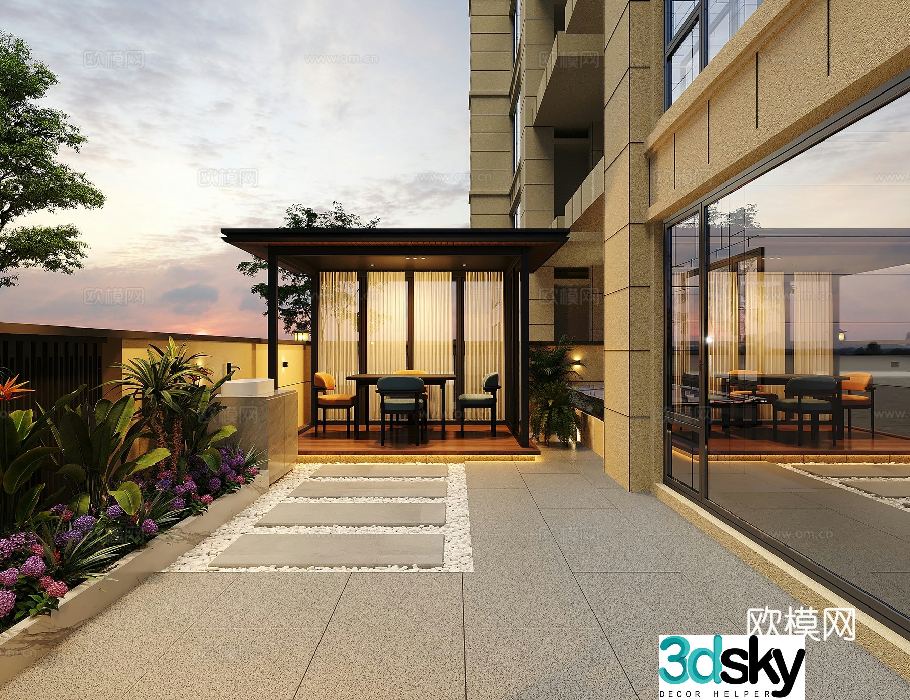 Modern villa courtyard 3d model