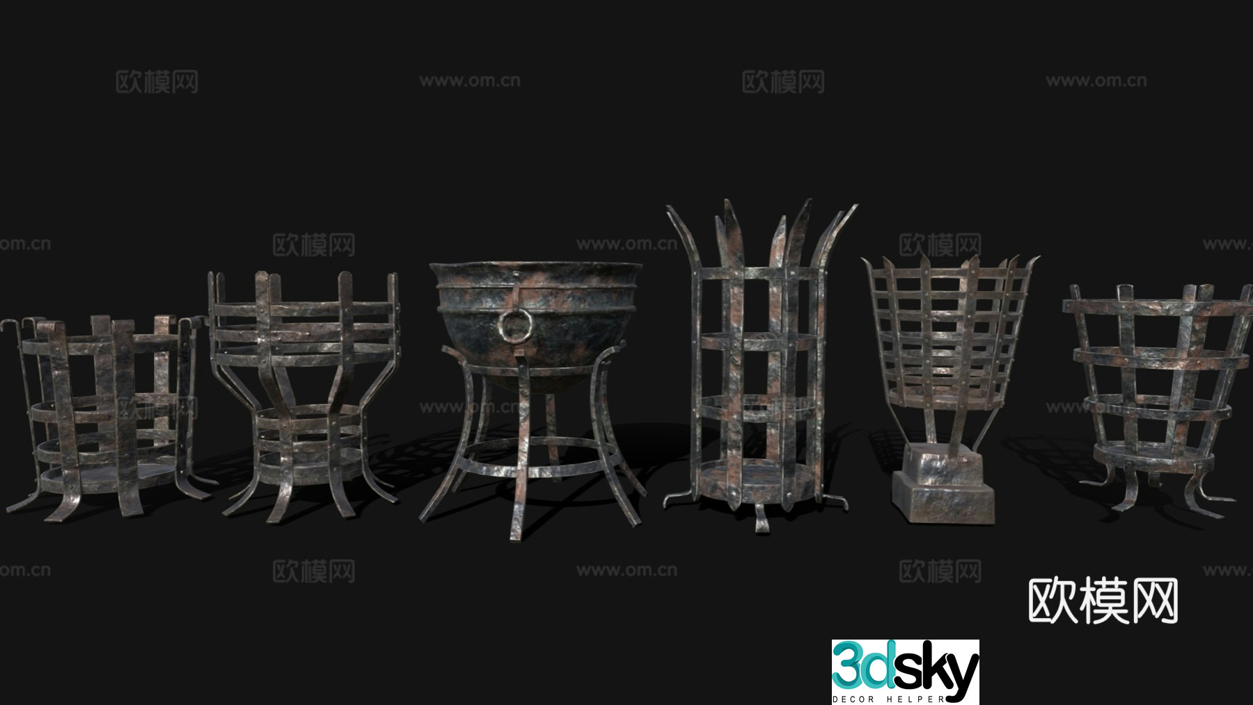 Retro Brazier Retro Film and Television Props Metal Brazier 3D Model