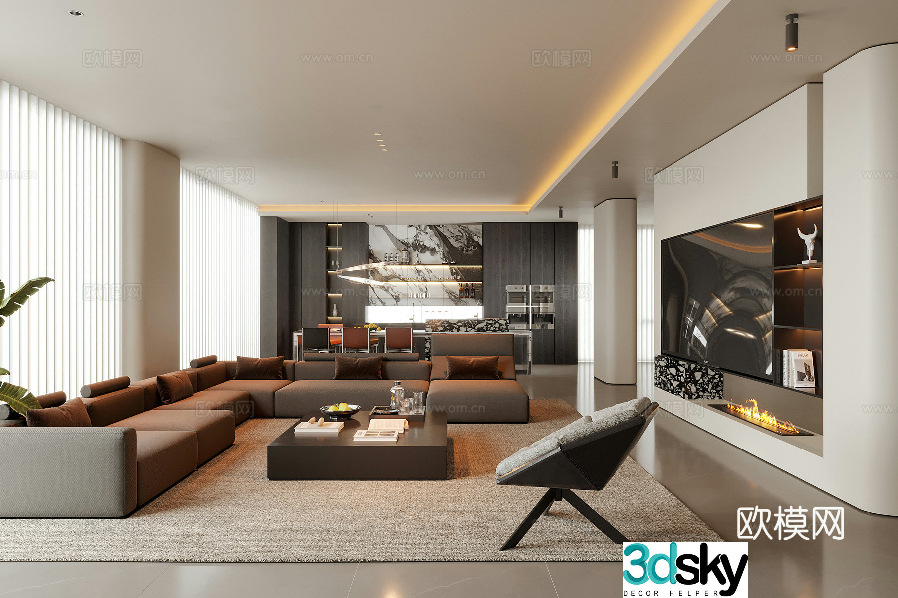 Modern living room sofa coffee table living and dining room multi-person sofa 3D model