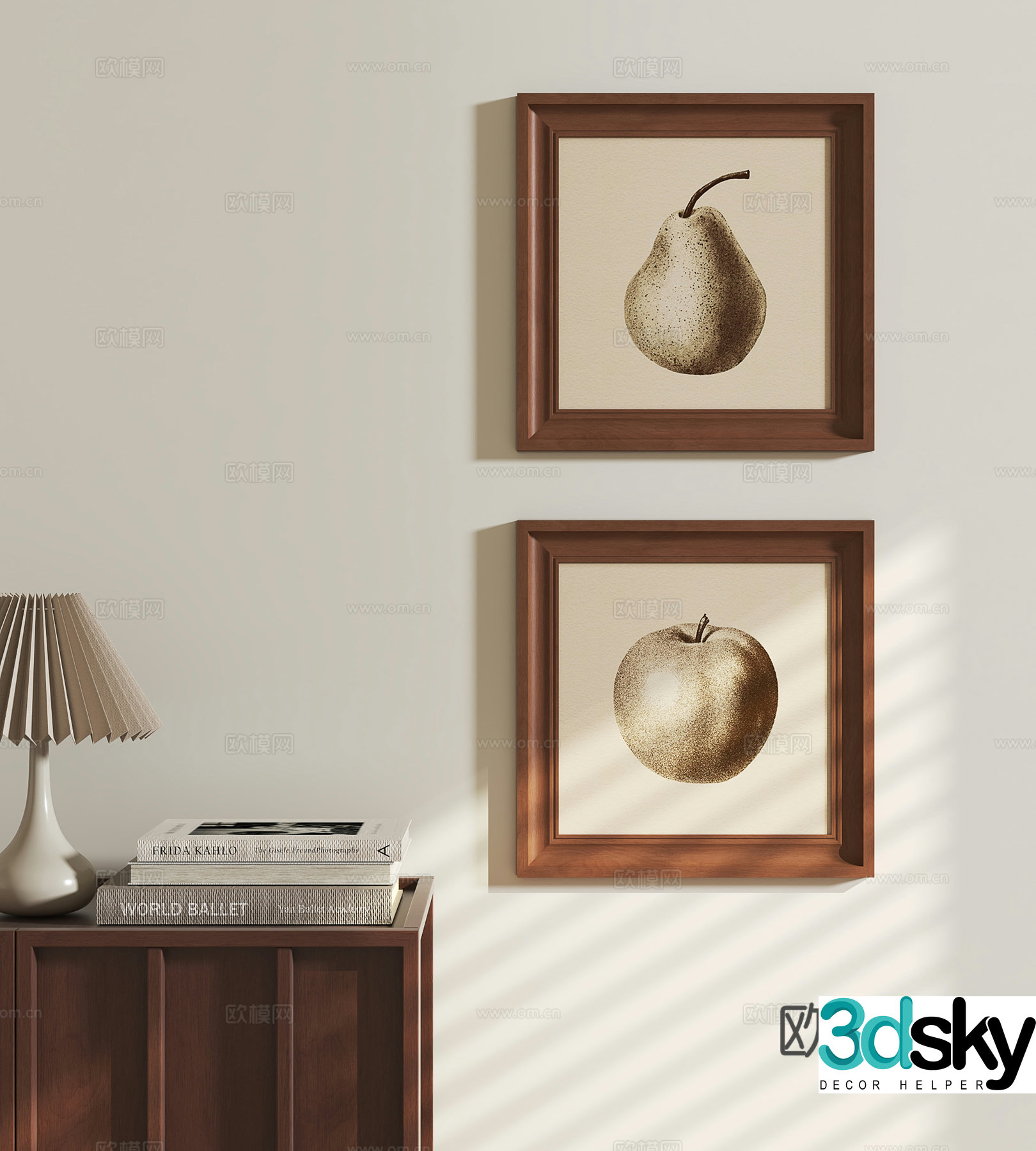 3D model of medieval style black and white hanging painting