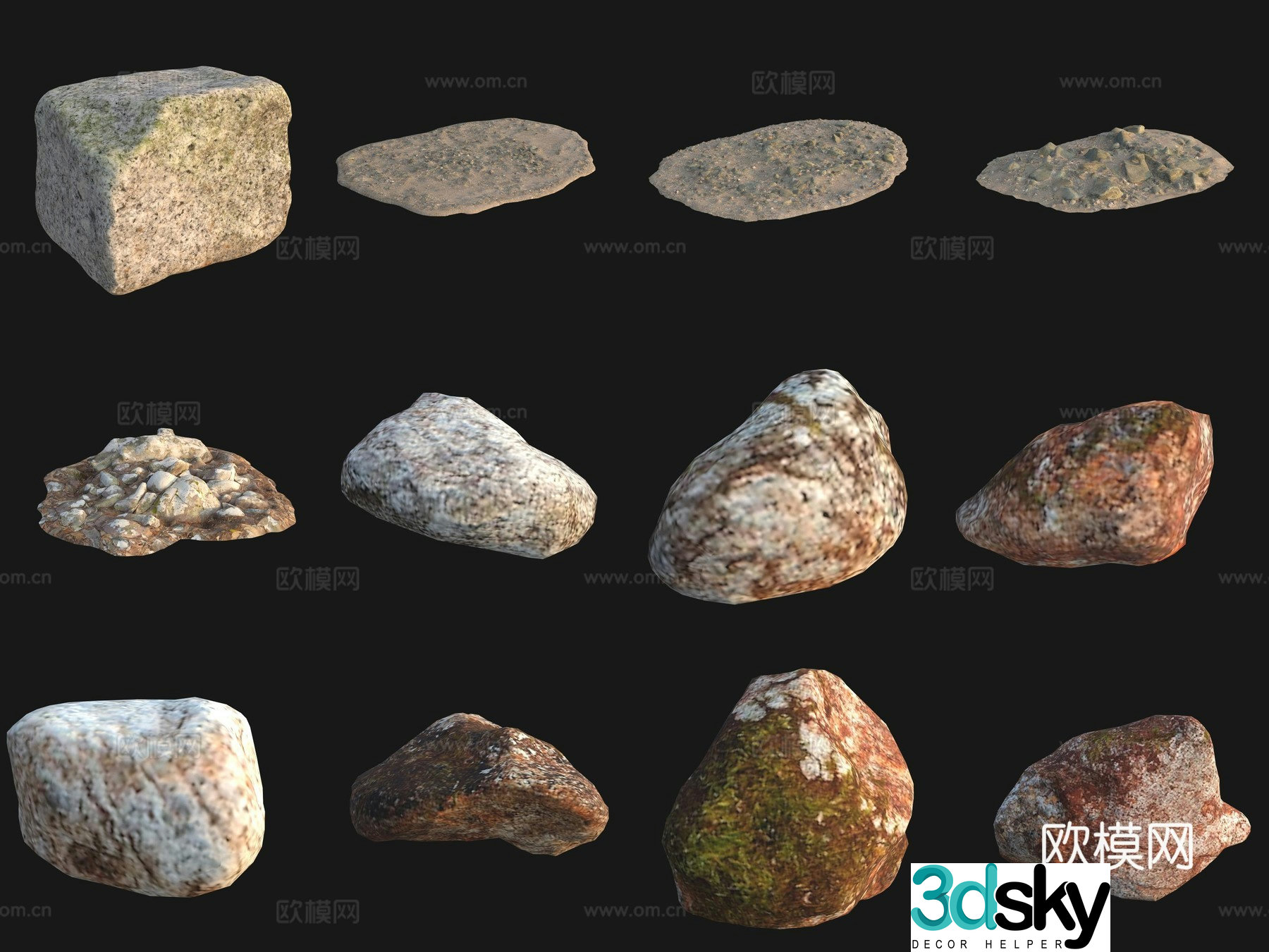 Moss Rock Big Stone Boulder 3D Model