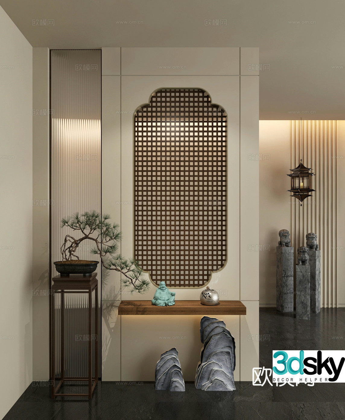 New Chinese style entrance partition 3D model