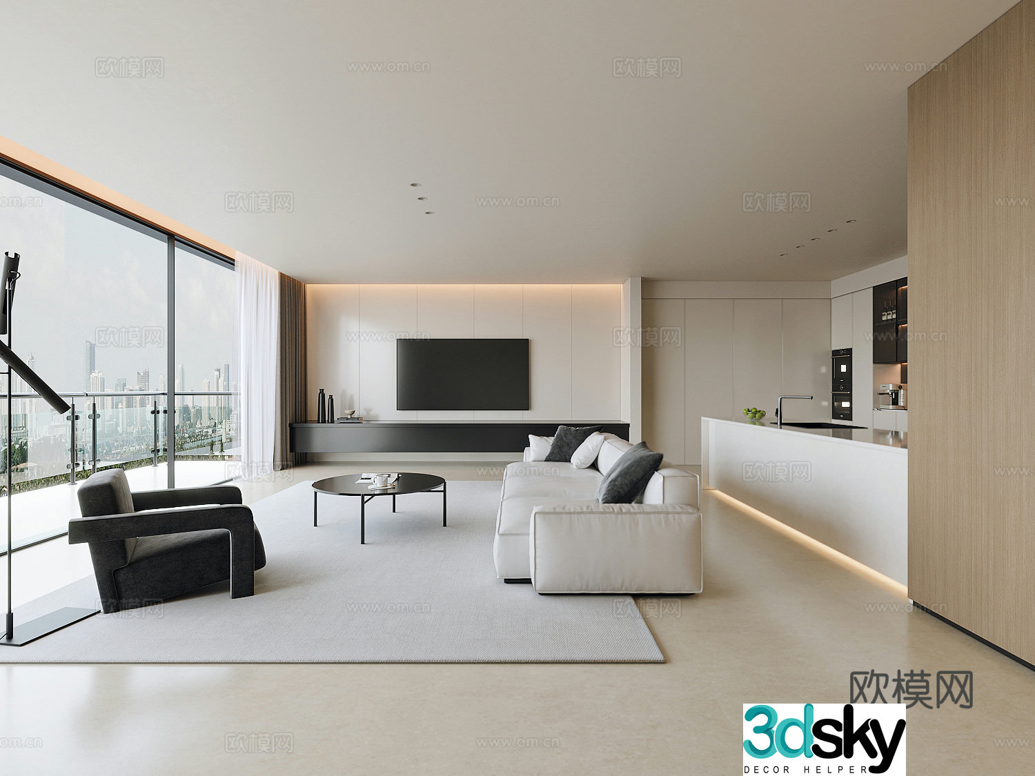 Modern minimalist living room 3d model