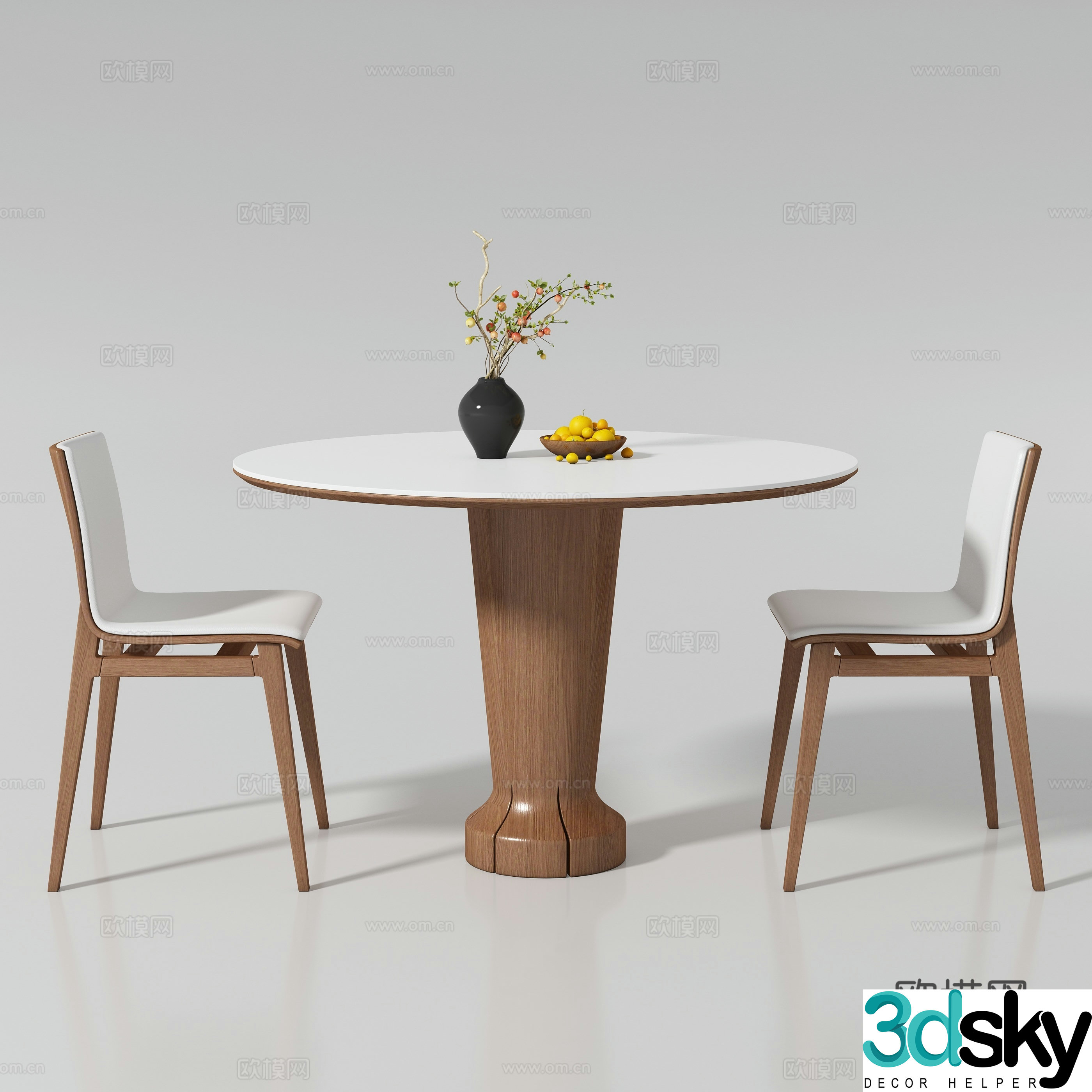 Medium style round dining table and chair 3D model