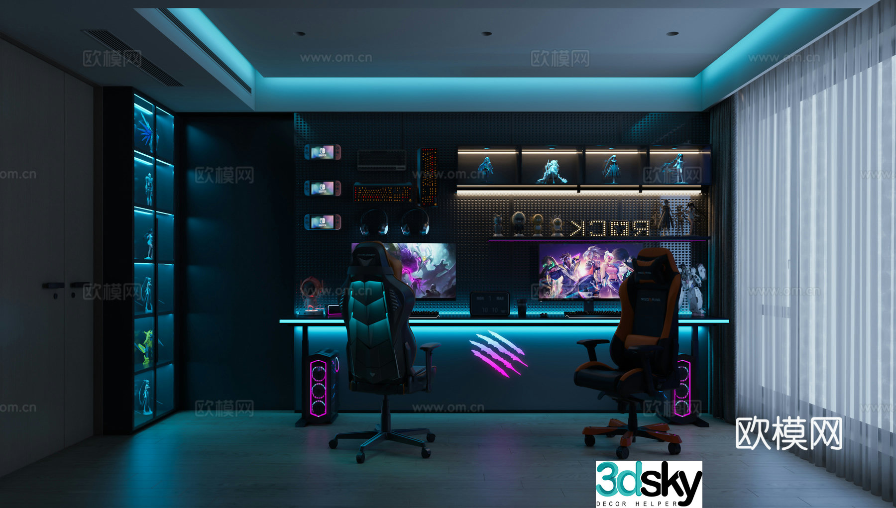 Advanced gray computer room e-sports room 3d model
