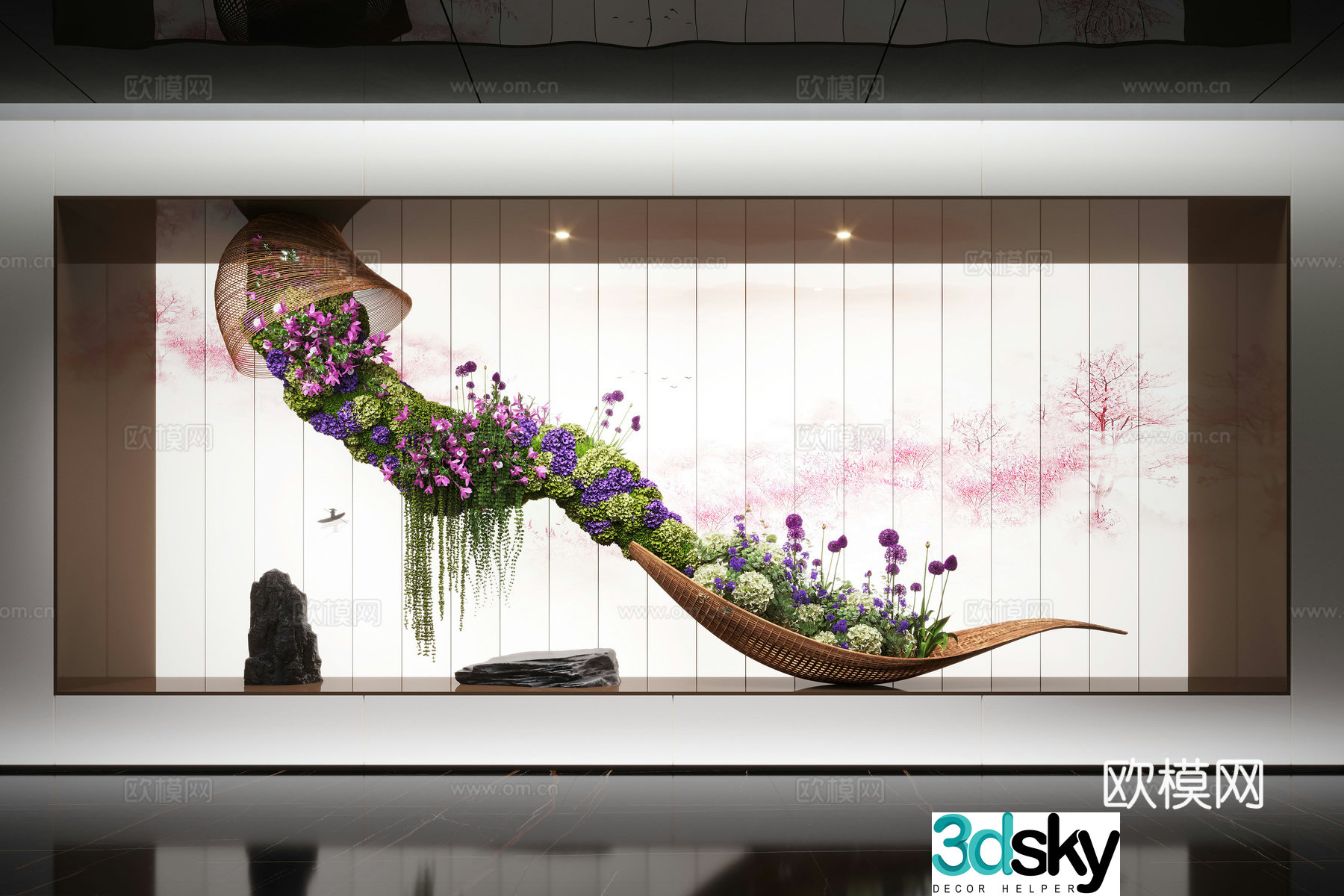 Modern plant art installation Indoor landscape Landscape Stone Flower art 3D model