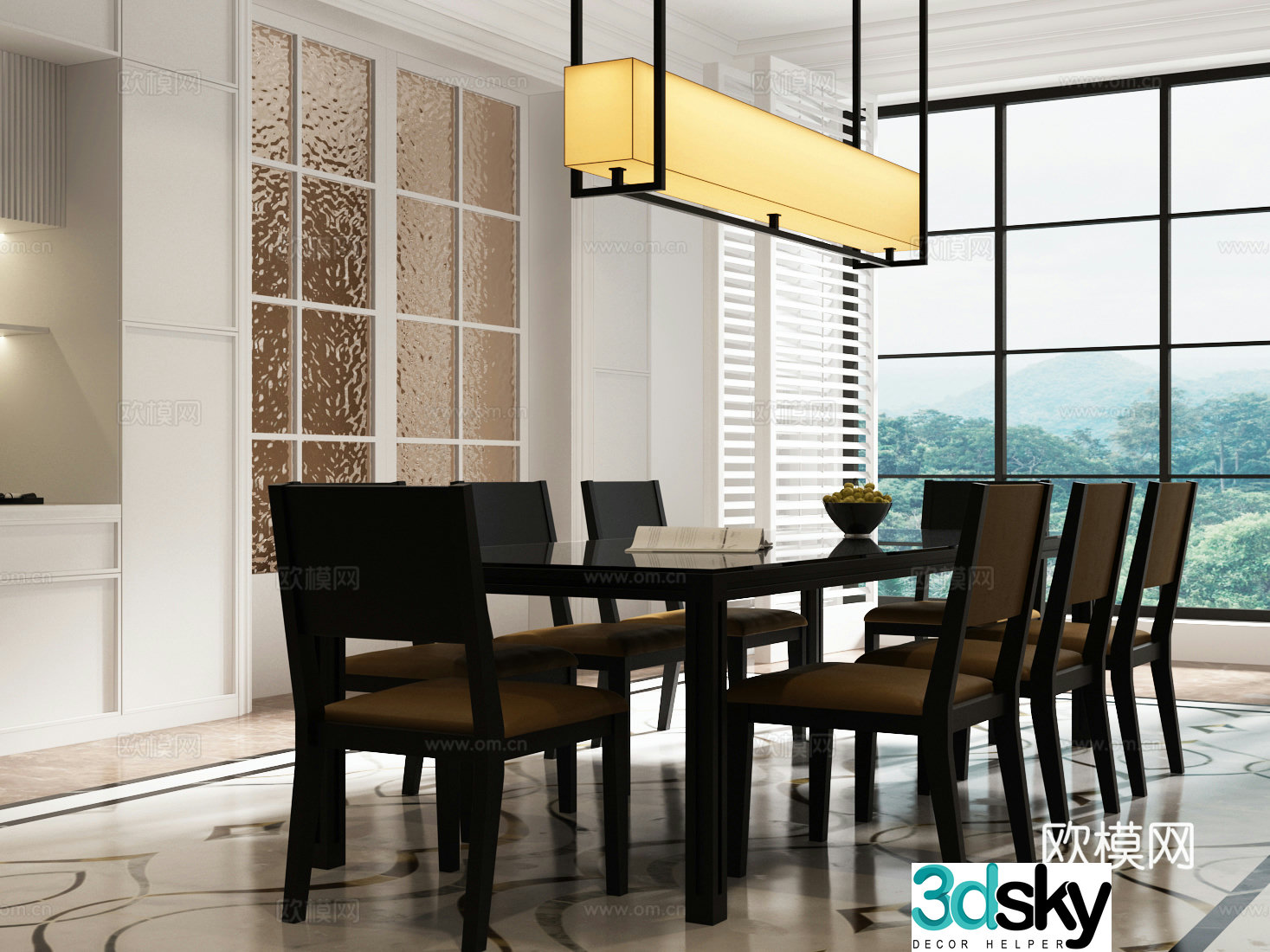 Modern French dining table and chairs Modern French dining room 3d model