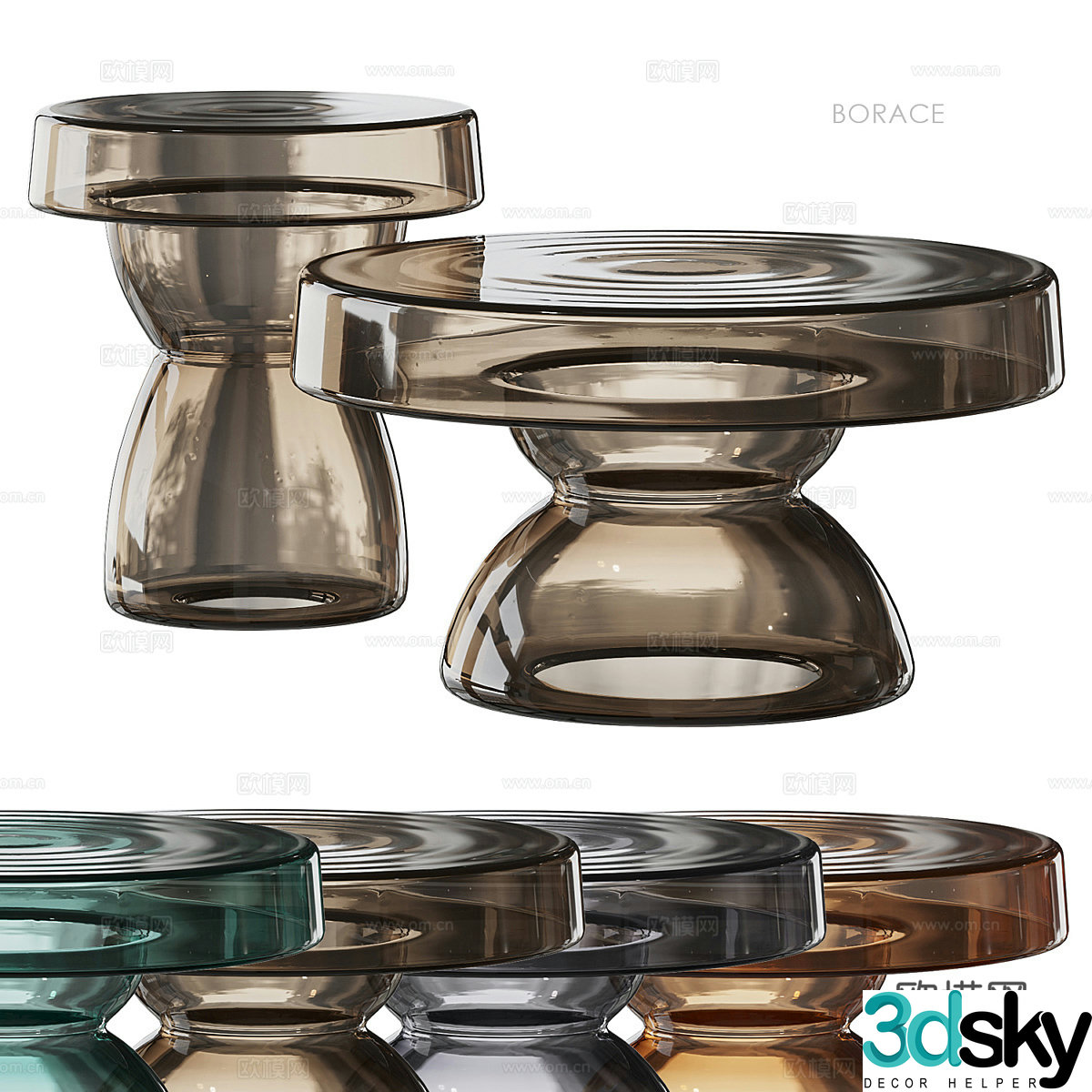Acrylic coffee table coffee table combination mother and child coffee table acrylic round table acrylic side table semi-transparent 3D model