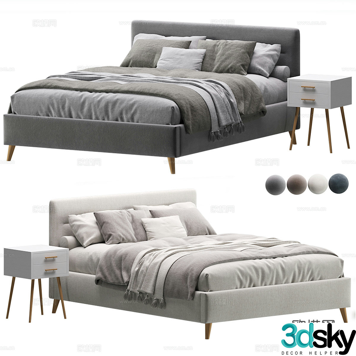 Modern Nordic art double bed 3d model