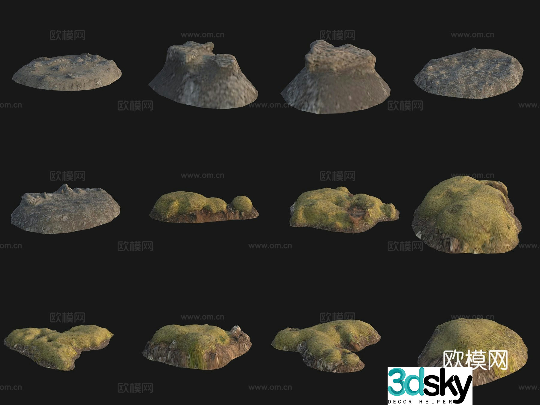 Moss stone pile sand 3d model