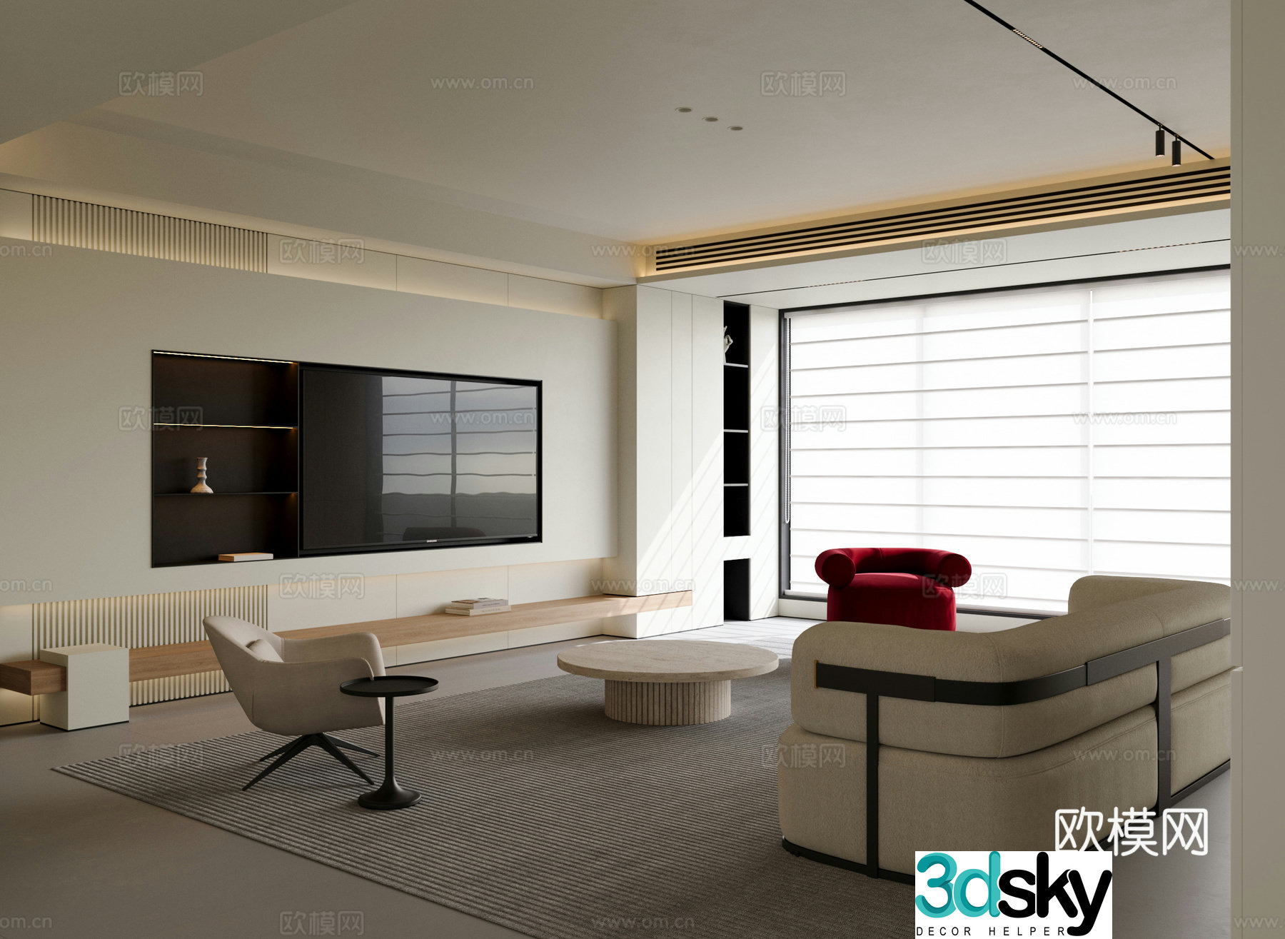 Modern minimalist living room living room without lights high-end gray living room horizontal hall 3d model