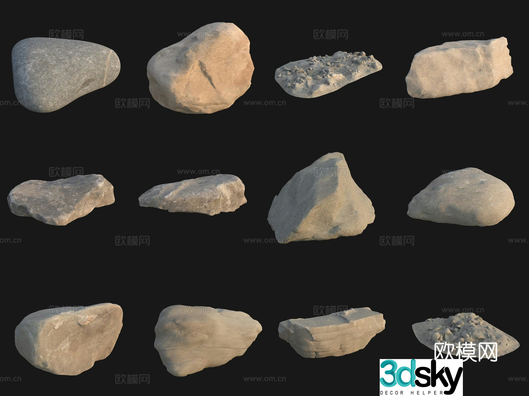 Rock big stone big stone pebbles 3d model