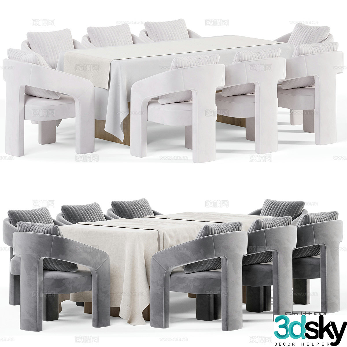 Modern Italian Isidore Dining Table and Chair 3D Model