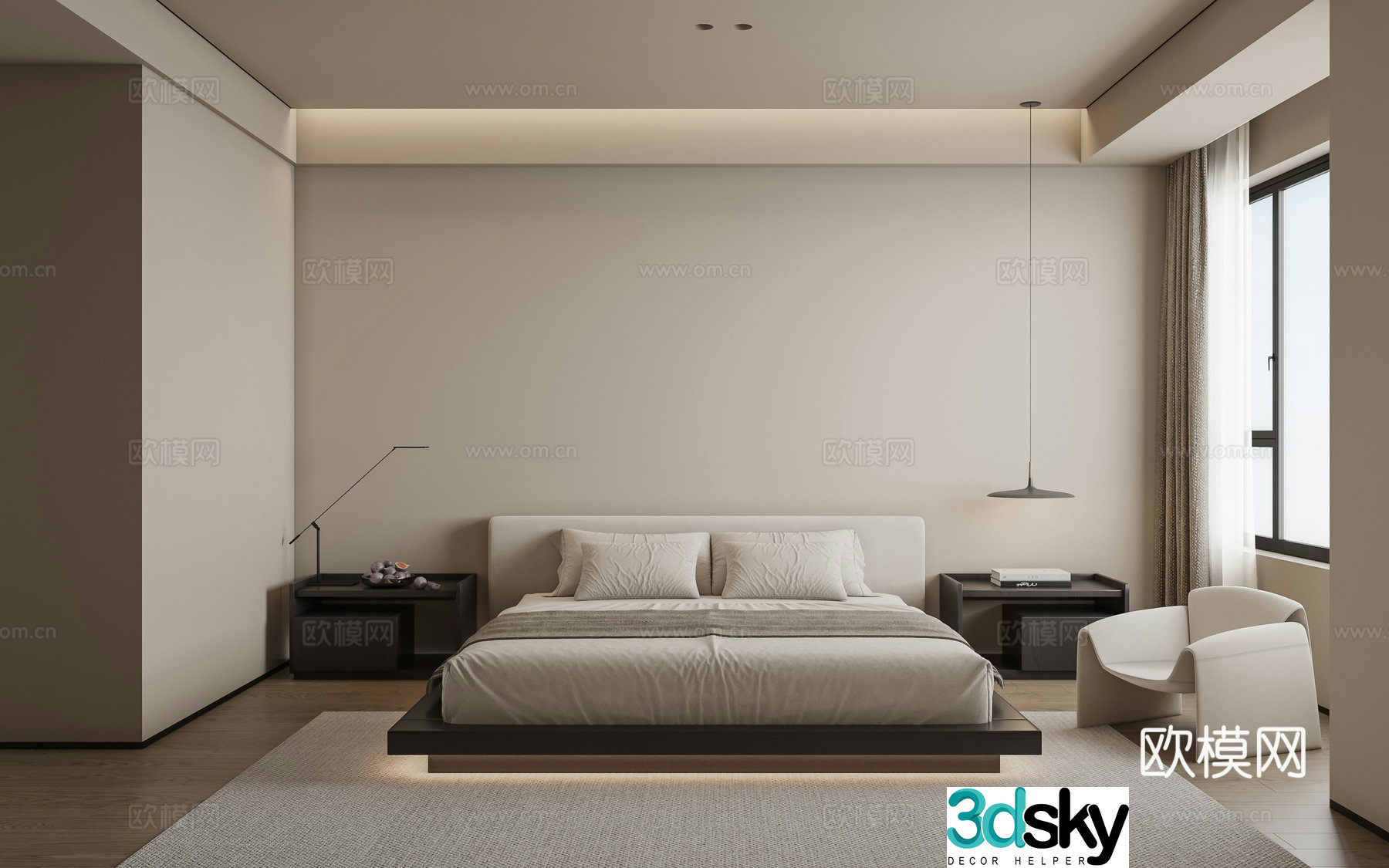 Modern minimalist home bedroom 3d model