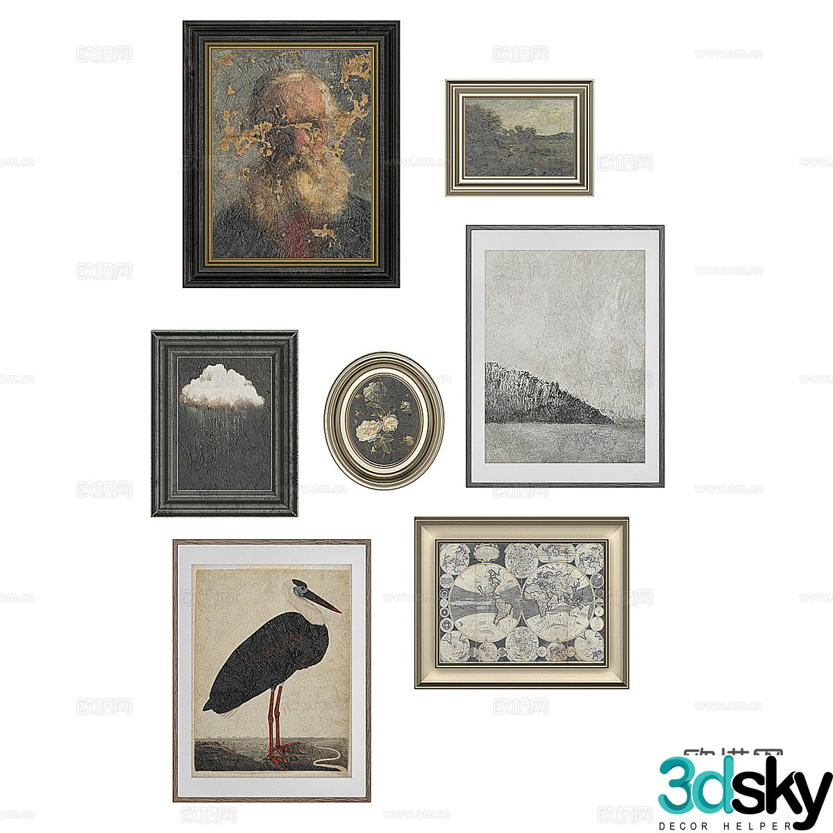 Hanging painting combination Decoration hanging painting Decoration painting Living room hanging painting Tea room hanging painting Oil painting Hall hanging 3D model