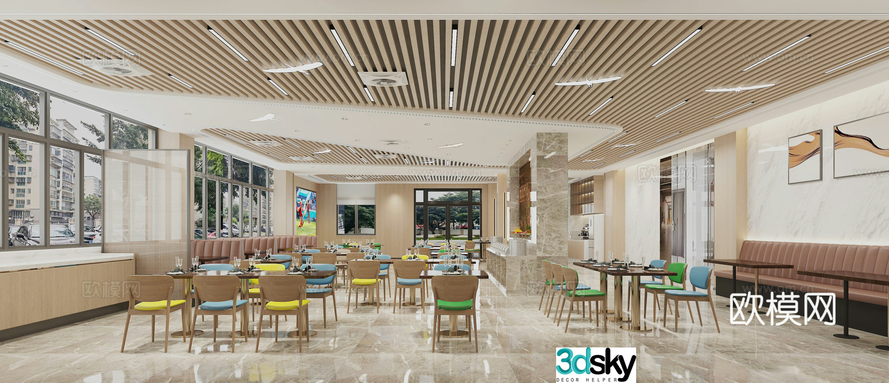 New Chinese style cafeteria 3D model