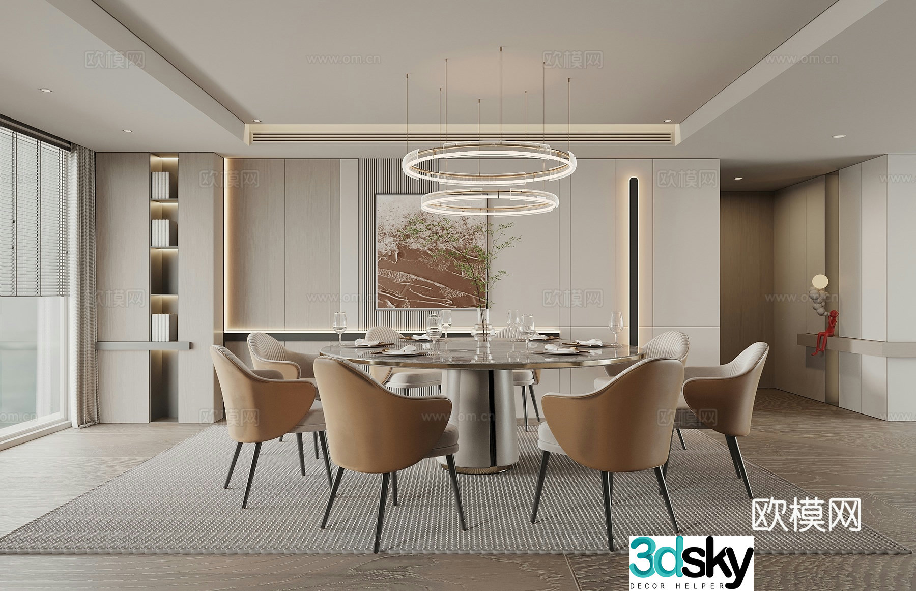 Modern restaurant private room large private room hotel private room round dining table and chairs background wall 3D model
