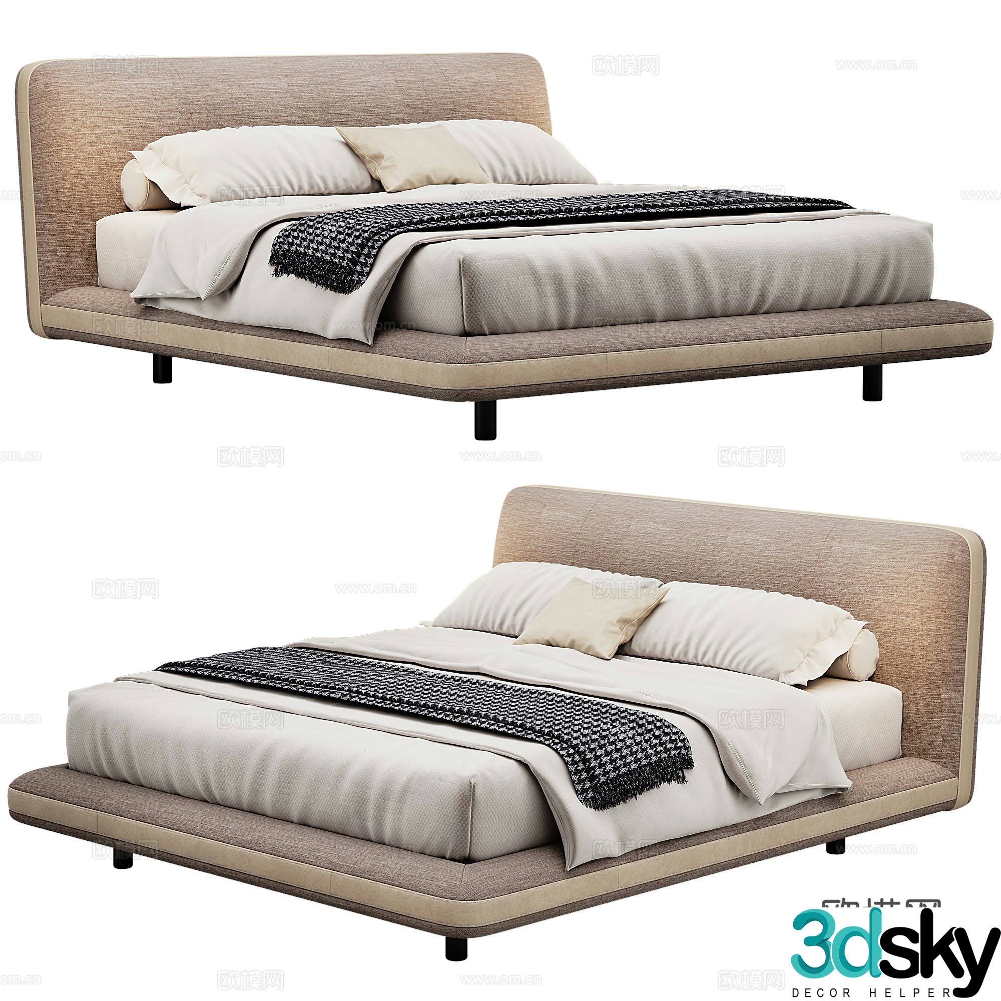 Modern Double Bed Fabric Double Bed Bedroom Bed Frame Bedding Bedding Pillow Holding 3D Model