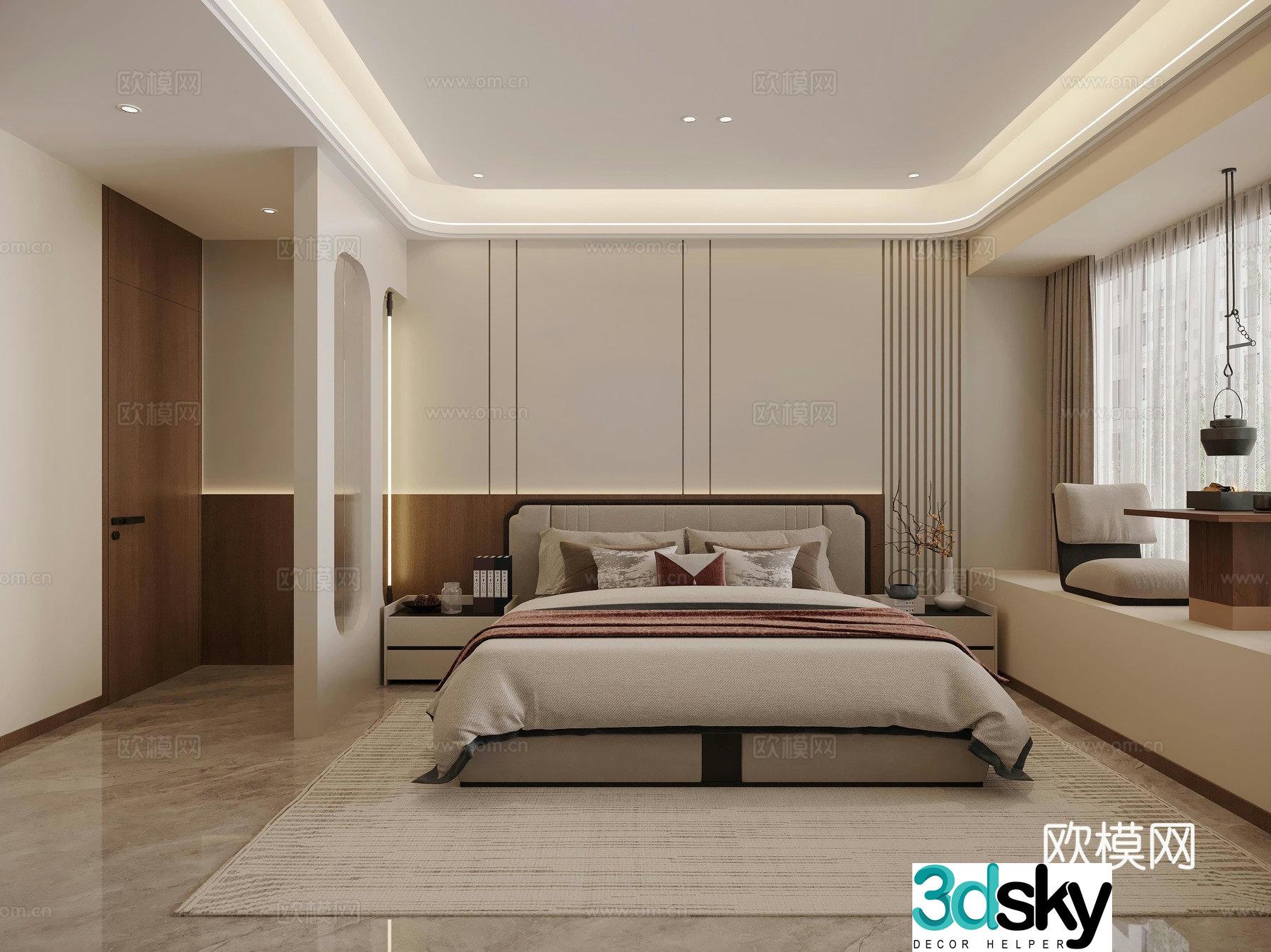 Modern minimalist bedroom 3d model