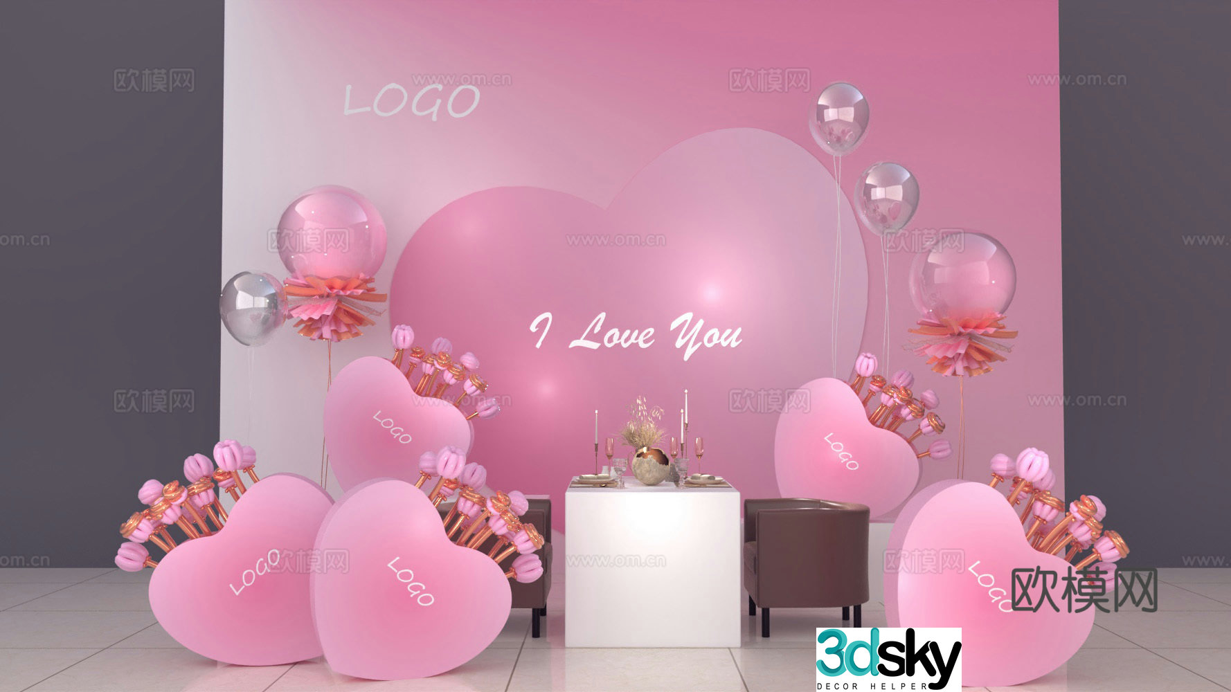 Valentine’s Day photo wall beauty installation 3d model