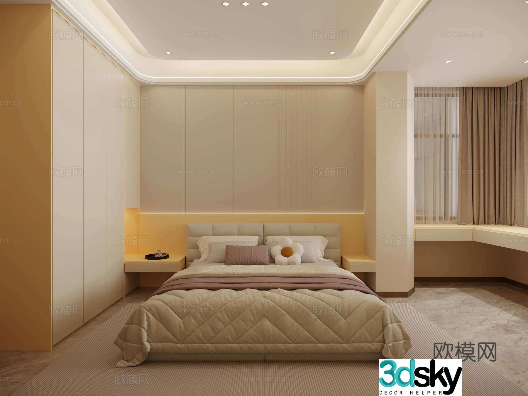 Modern minimalist bedroom 3d model