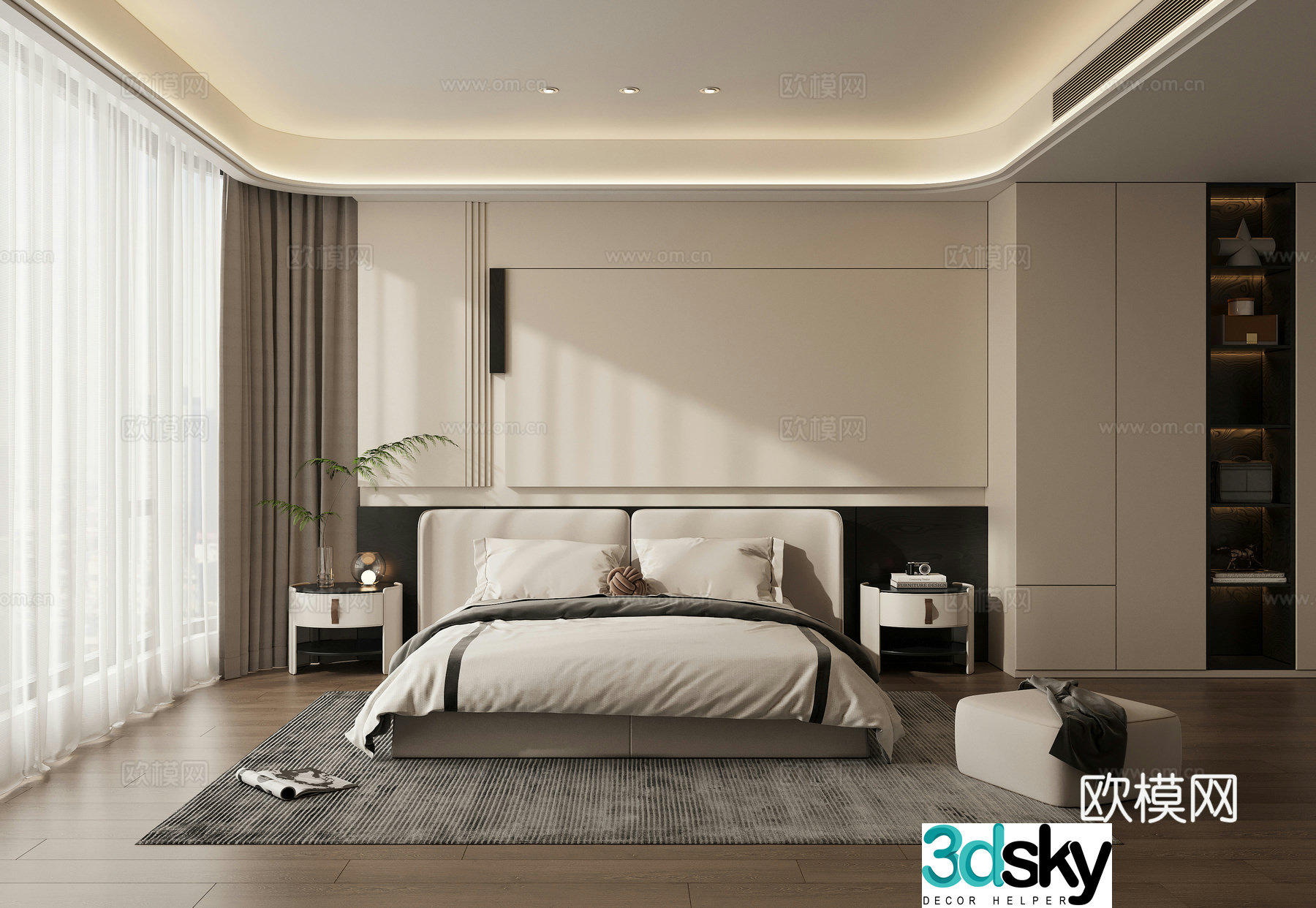 Modern high-end gray bedroom Italian bedroom master bedroom second bedroom black white gray bedroom 3d model