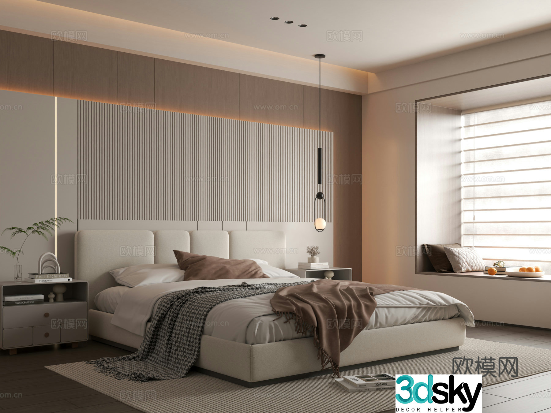 Modern bedroom Simple bedroom Bedroom Bedding combination Bedroom background wall 3d model