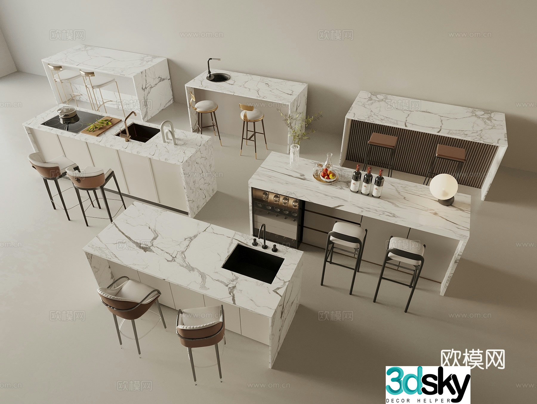 Modern bar chair water bar restaurant bar 3d model