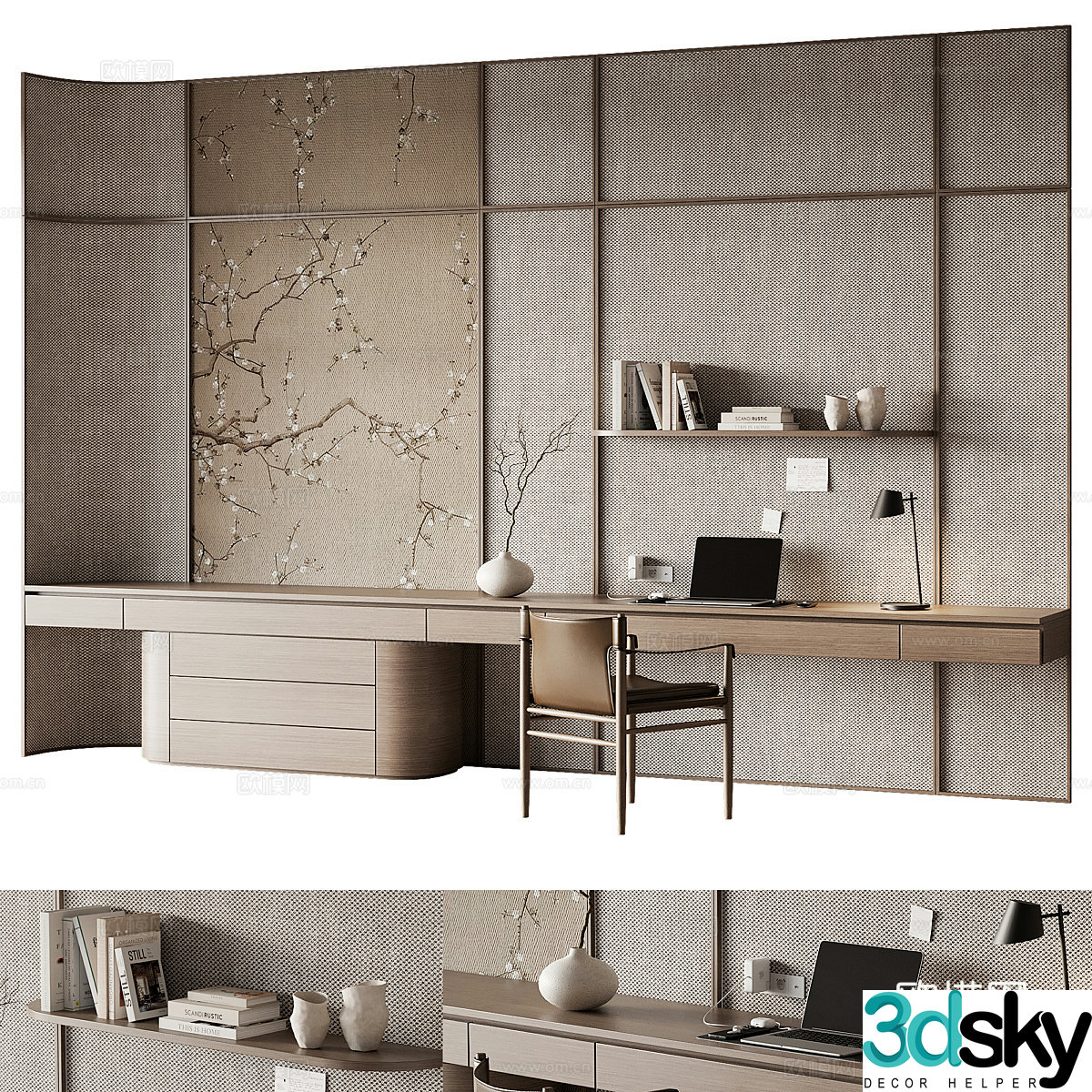 New Chinese style bedroom background wall 3d model