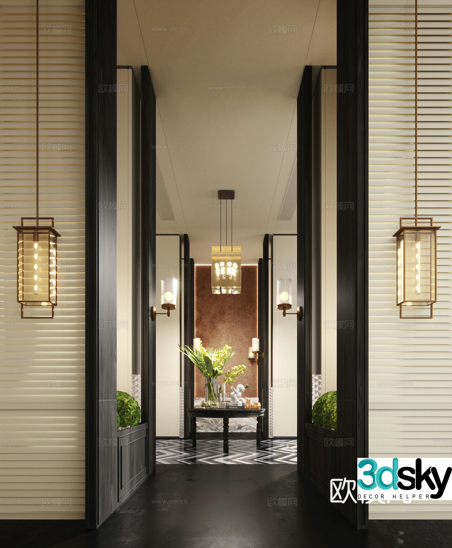 Modern hotel interior hall 3d model