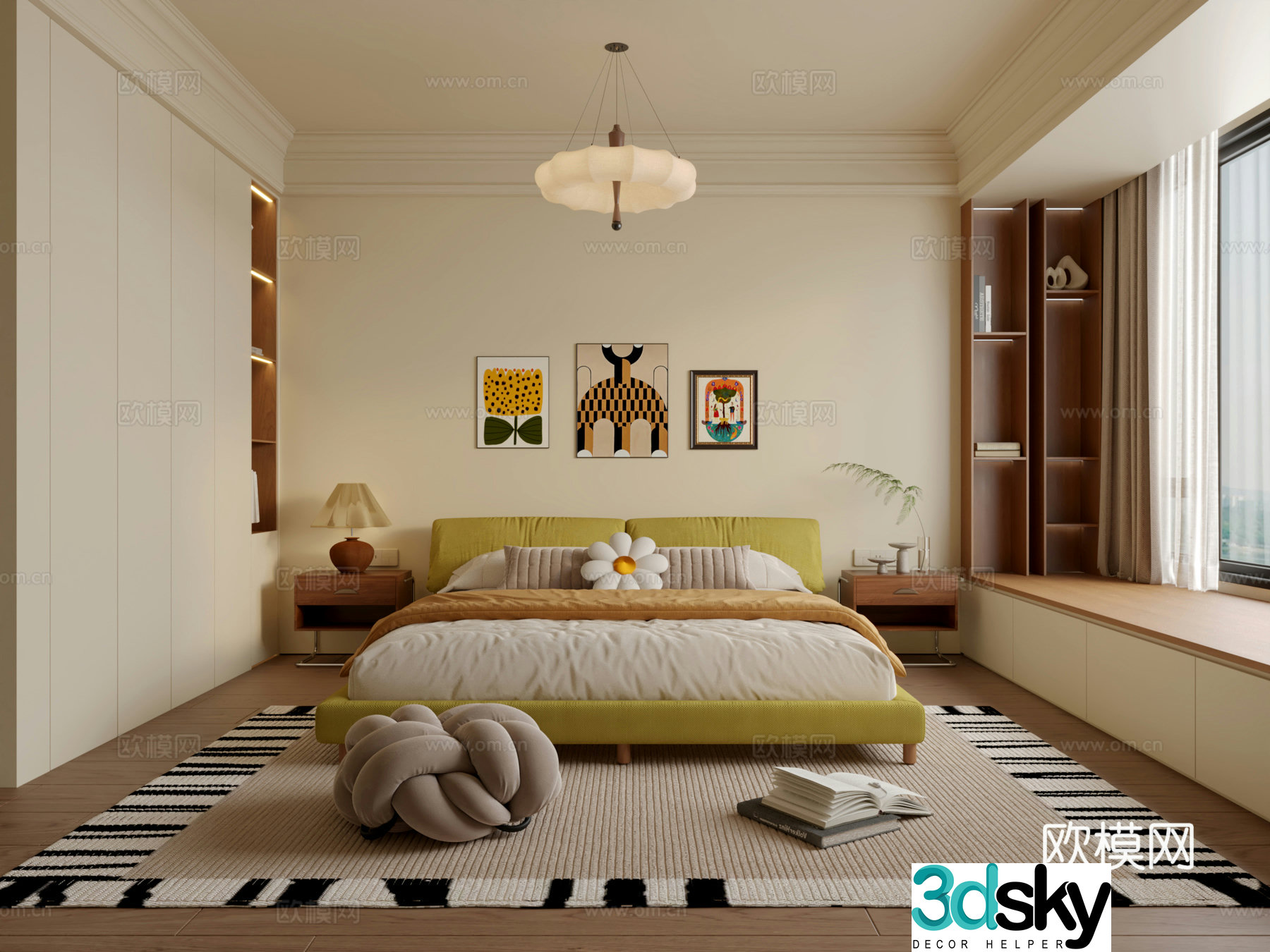 Medium creamy style bedroom 3d model