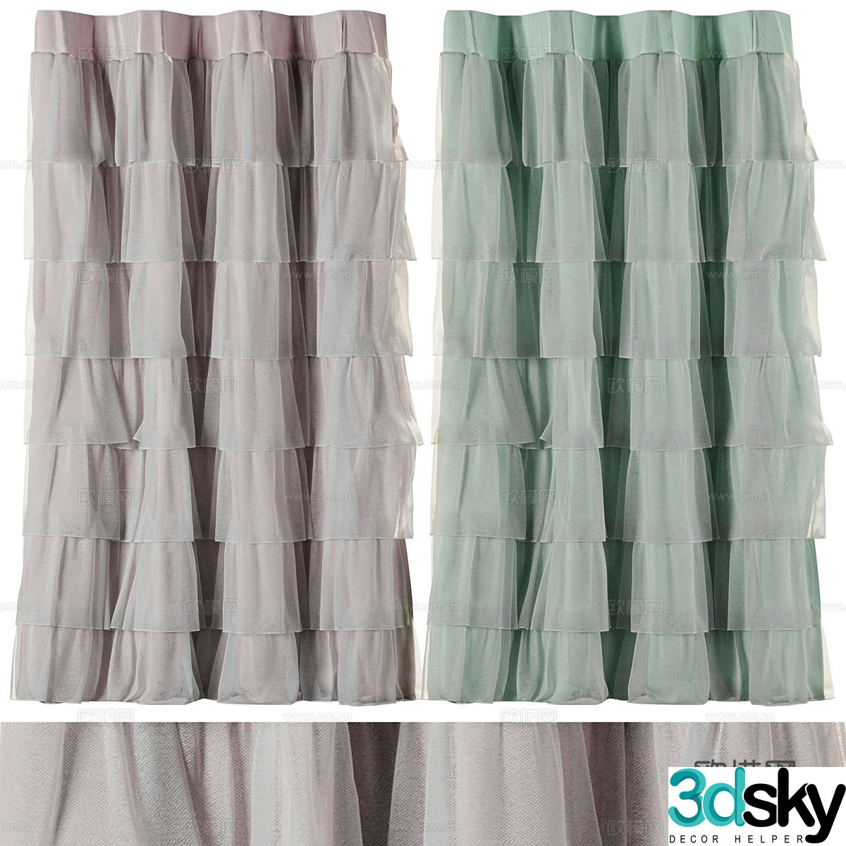 Volens Green – Pink Ruffled Shower Curtain 3D Model