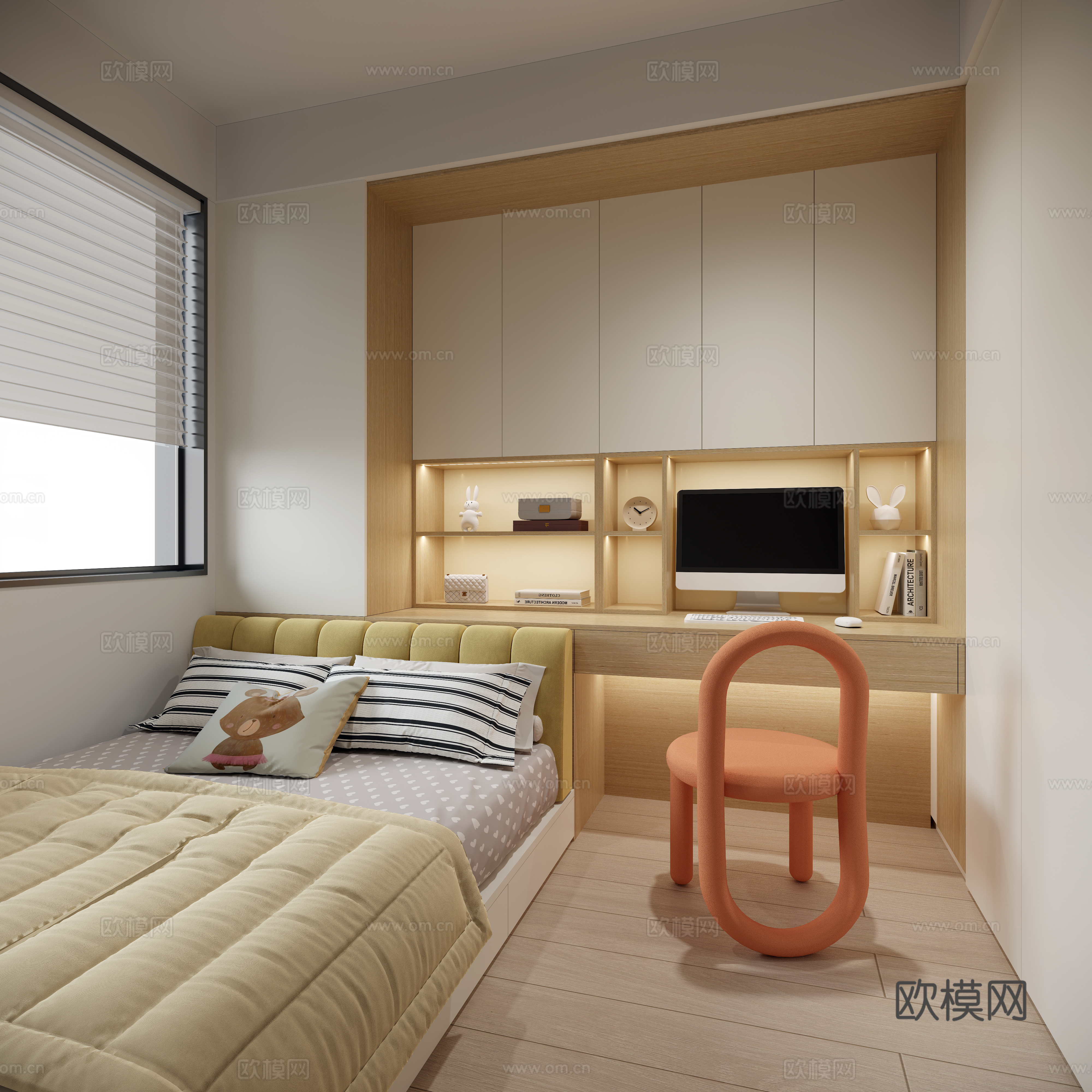 Children’s room Children’s chair Children’s bed Desk Computer Bookcase 3D model