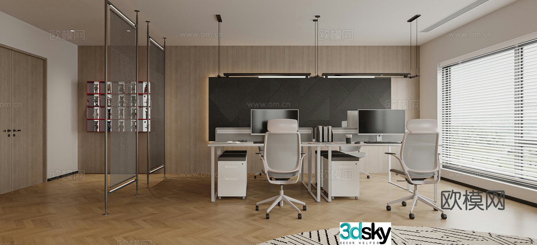 Modern office Public office Staff office Decoration company Chandelier Screen partition 3d model