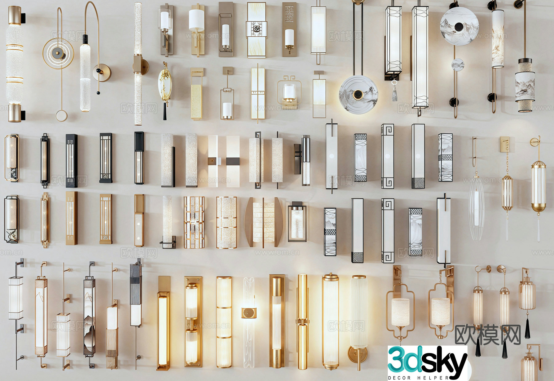 New Chinese style wall lamp long strip lamp bedside lamp background wall lamp 3d model