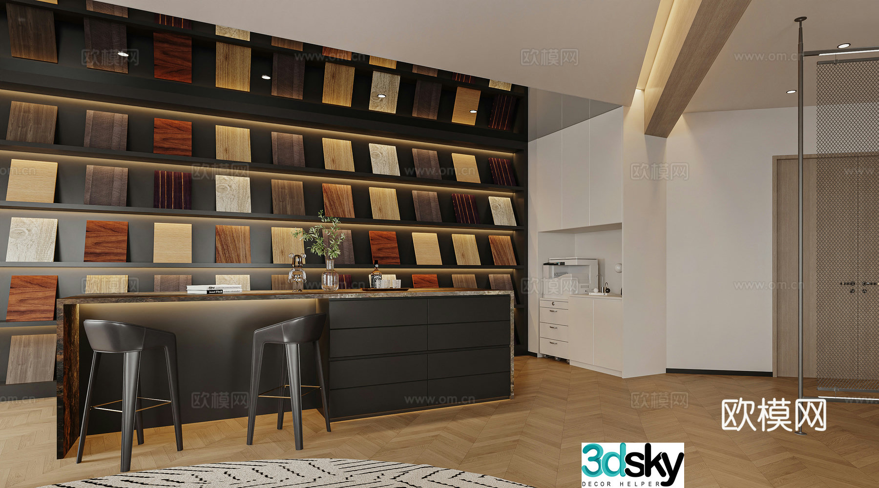 Modern decoration company Board exhibition hall Bar island modern restaurant living and dining room simple 3d model