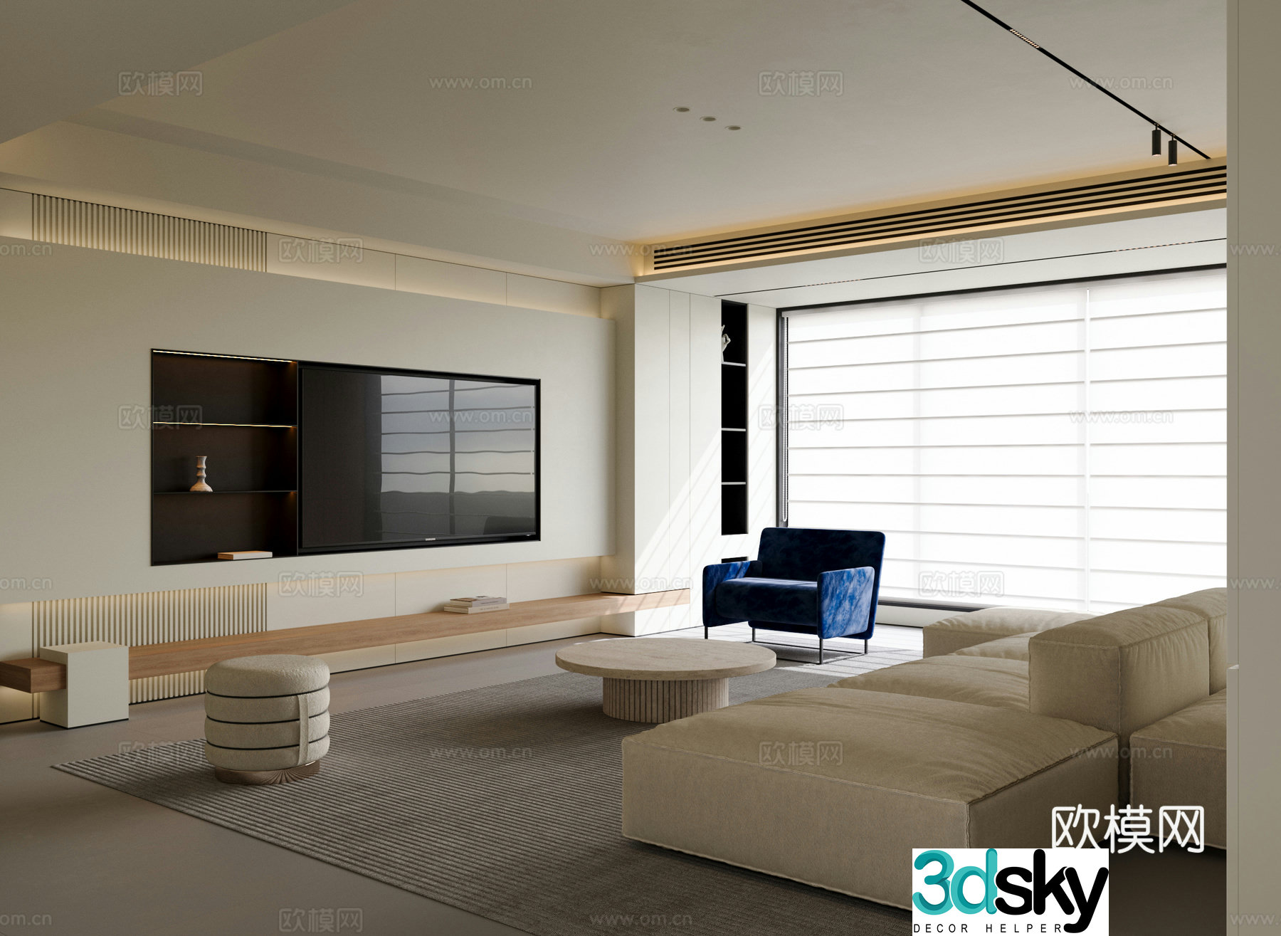 Modern minimalist living room large flat living room black and white and gray living room living room without lights horizontal hall 3d model