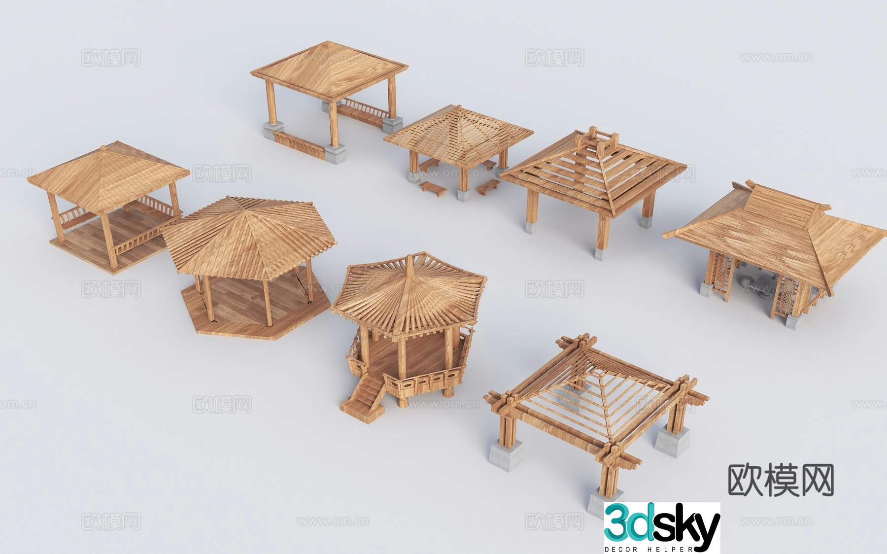 New Chinese style pavilion Chinese style wooden pavilion wooden corridor frame Four corner wooden pavilion landscape pavilion Chinese style pavilion 3D model
