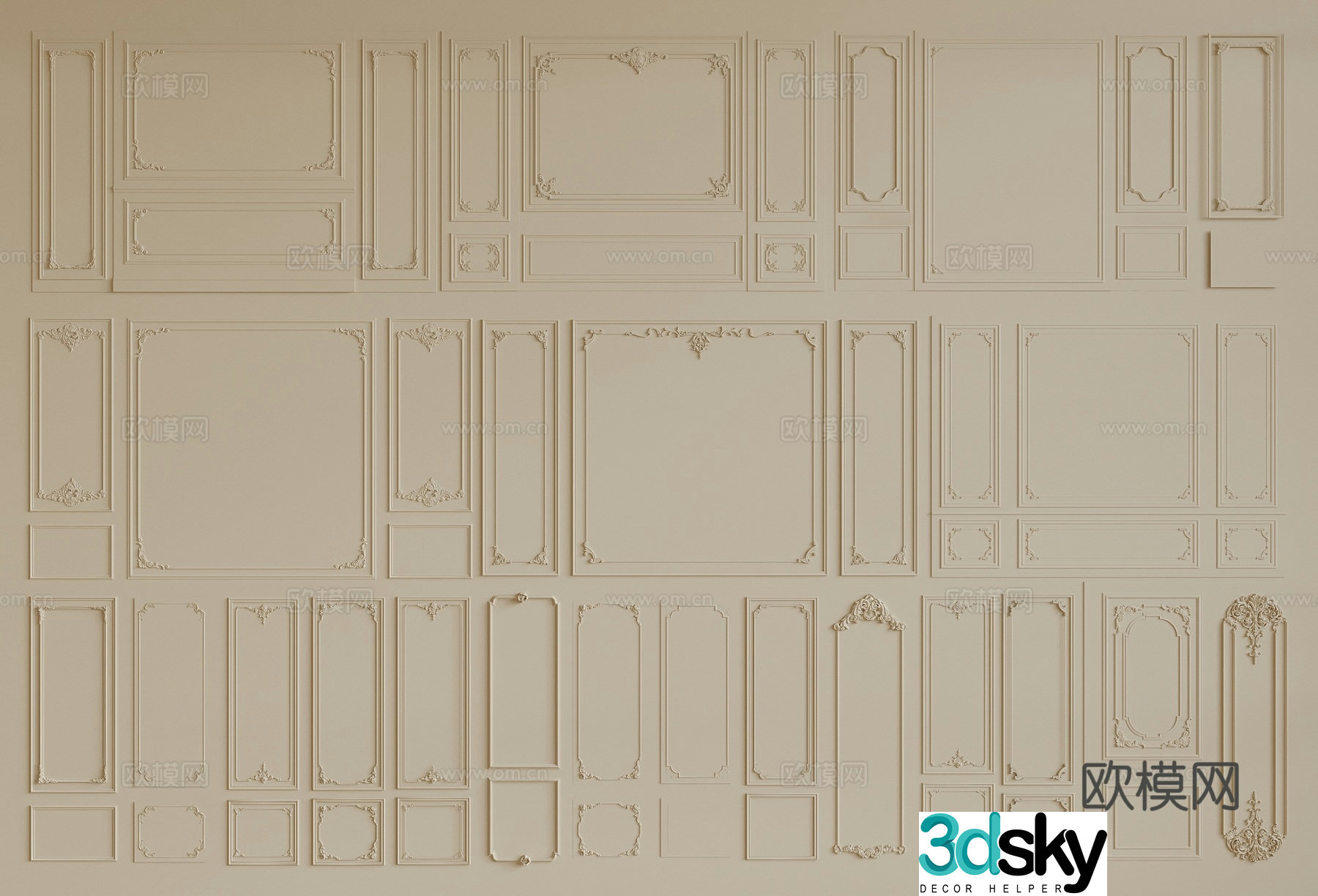 French gypsum line background wall Simple European gypsum line background wall gypsum line bedside background wall 3d model